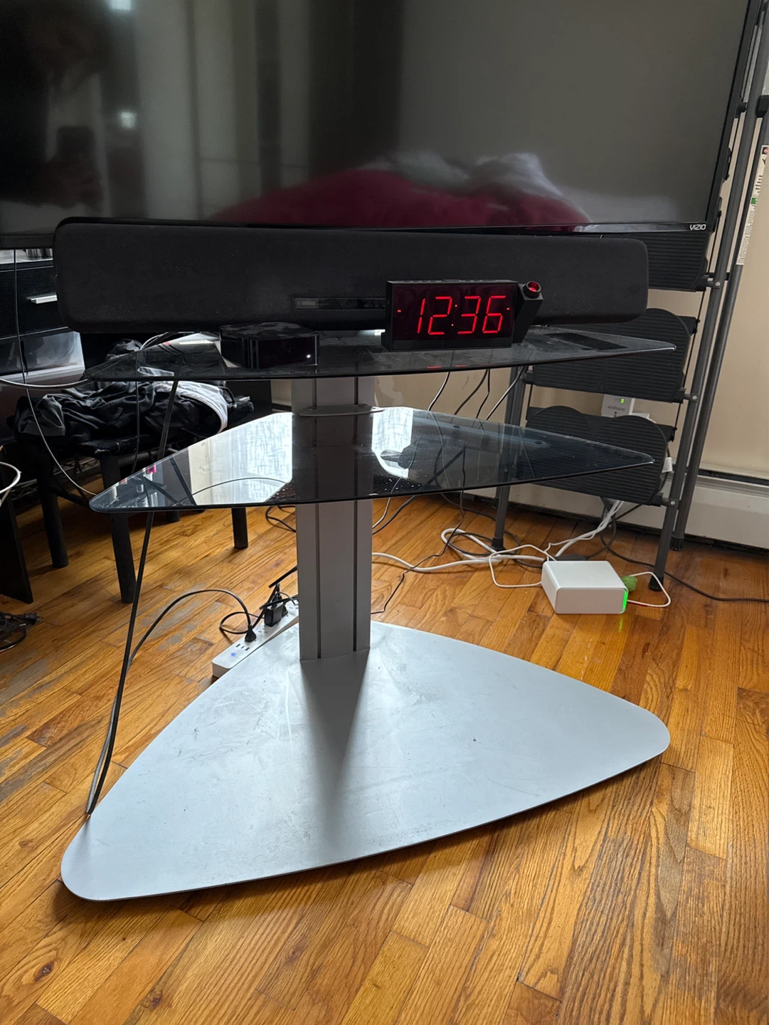 Glass TV Stand with Metal Frame