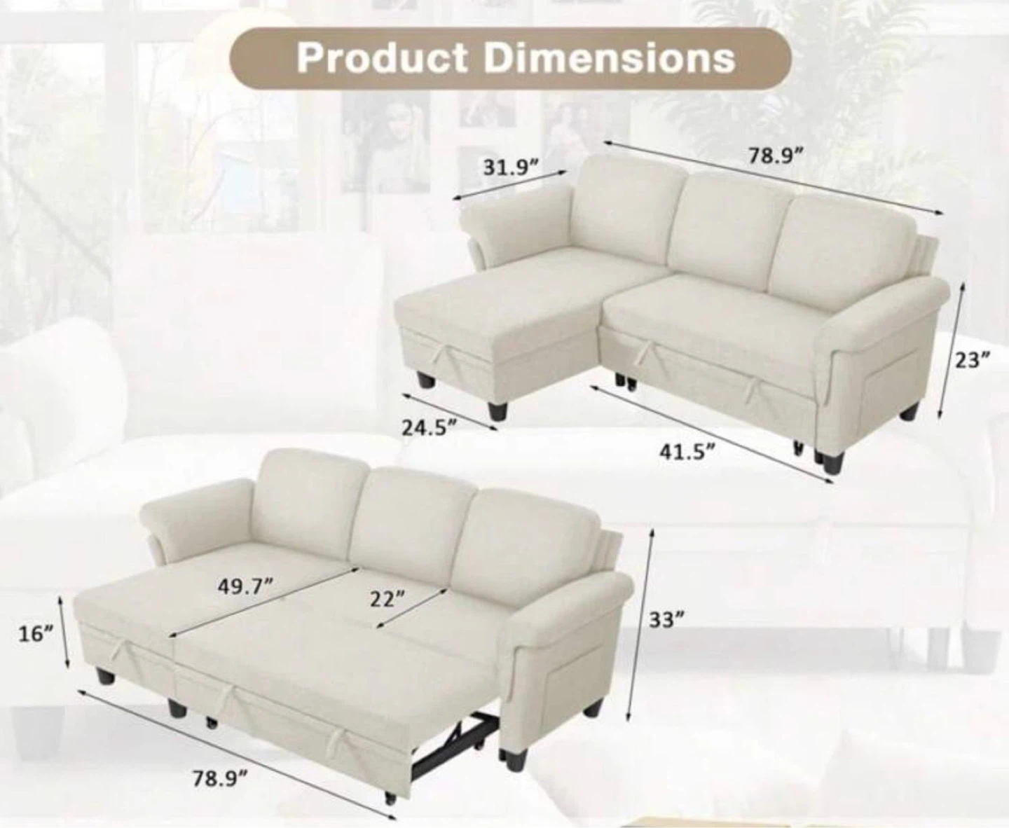 Convertible Sectional Sofa with Storage Chaise - photo 5