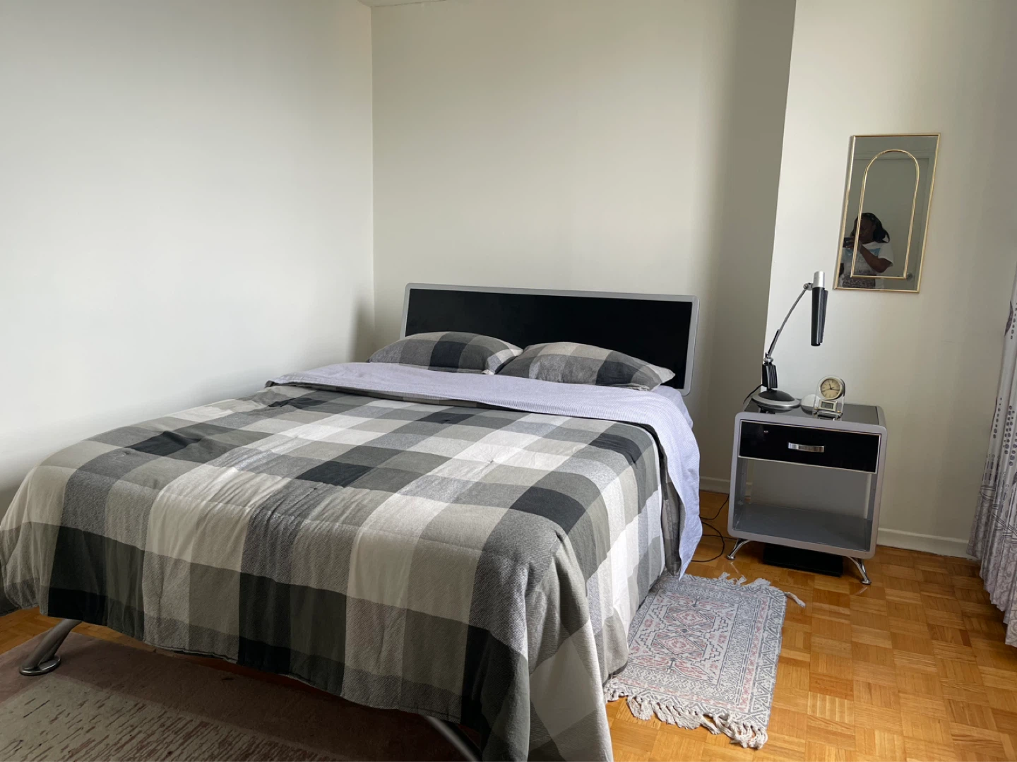Modern Metal Bed Frame with Black headboard and nightstand