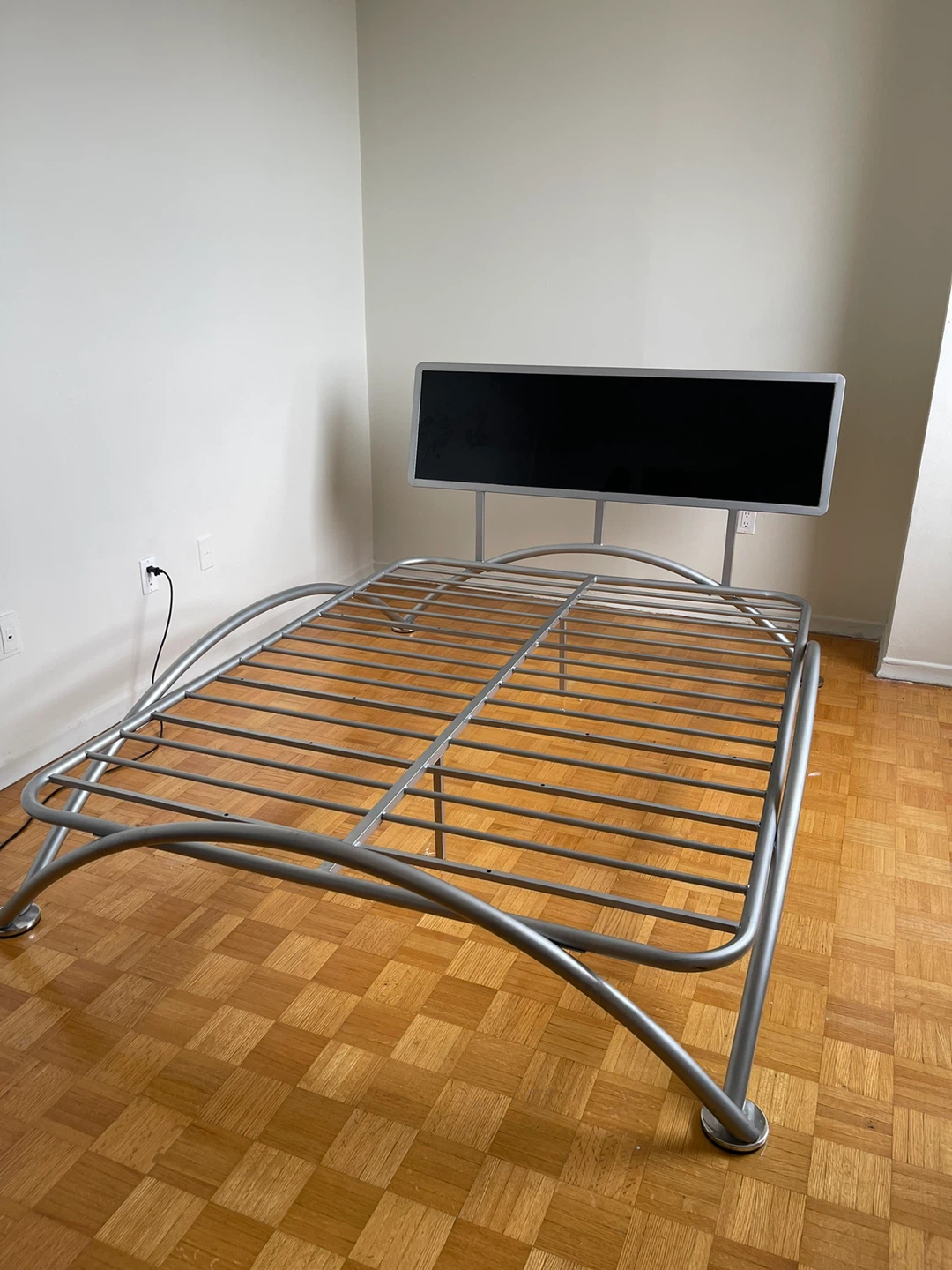 Modern Metal Bed Frame with Black headboard and nightstand - photo 4