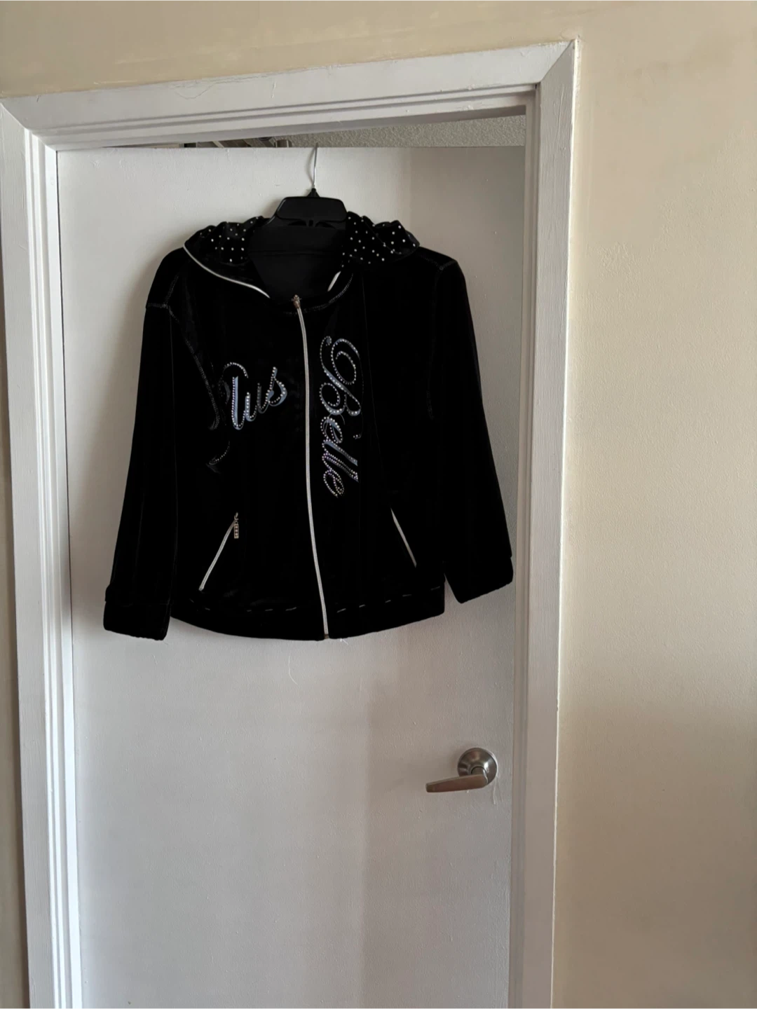 black velour tracksuit set with silver graphic accents - photo 3