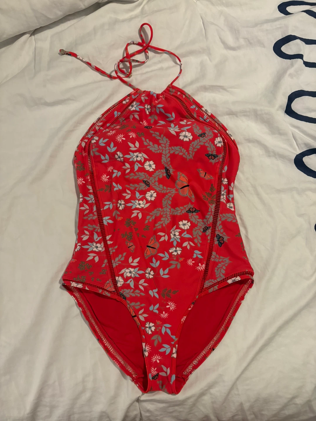 Ted Baker Red floral and butterfly print halter swimsuit size 8