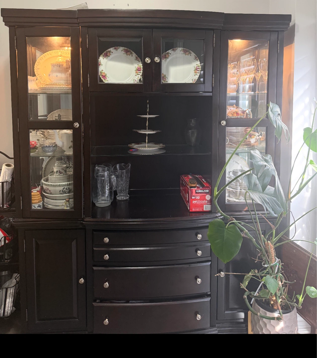 Dark Brown China Cabinet with Glass Doors