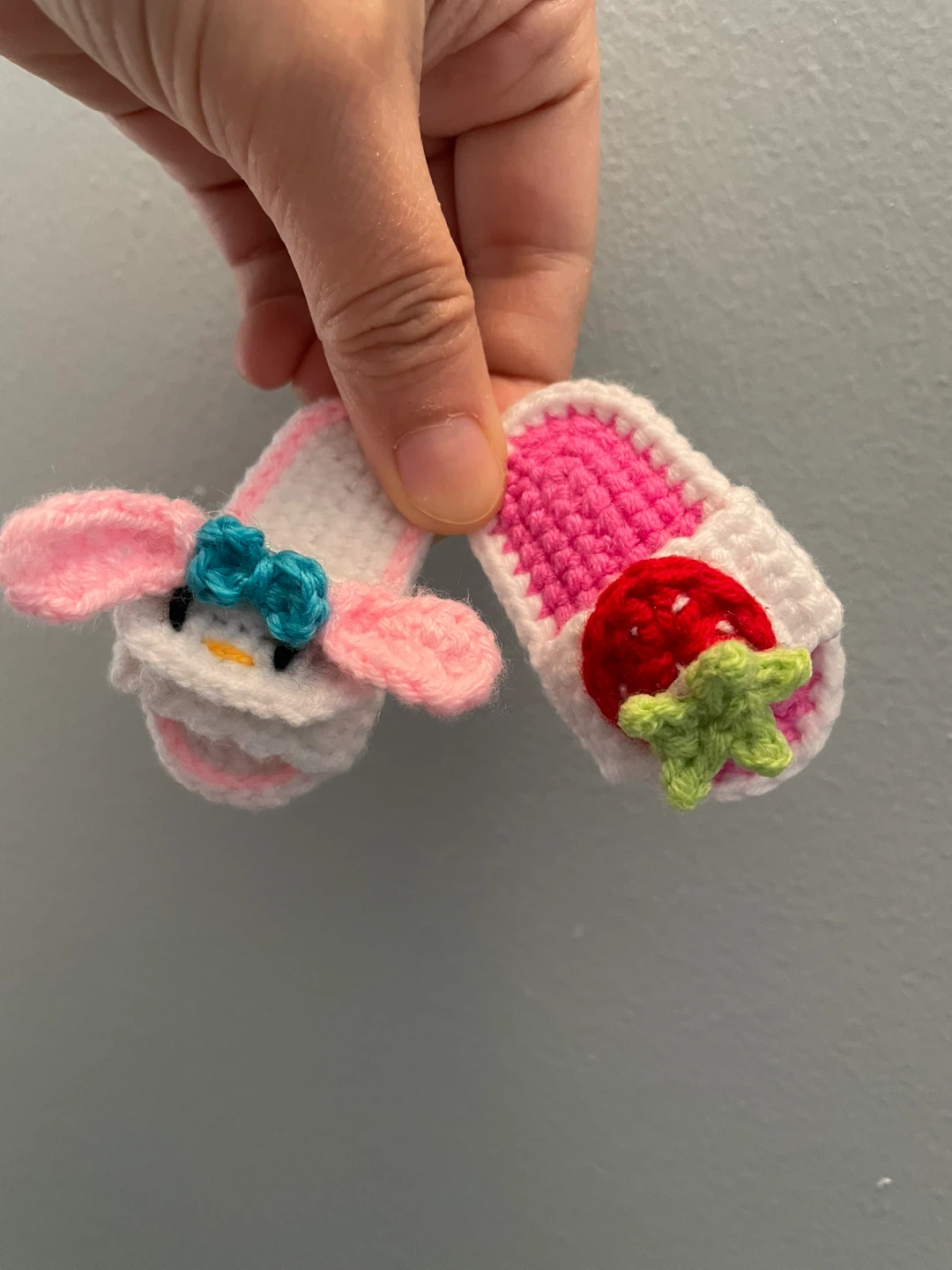 Crocheted Mini Slippers Keychain/Charm - Strawberry & Daisy Duck