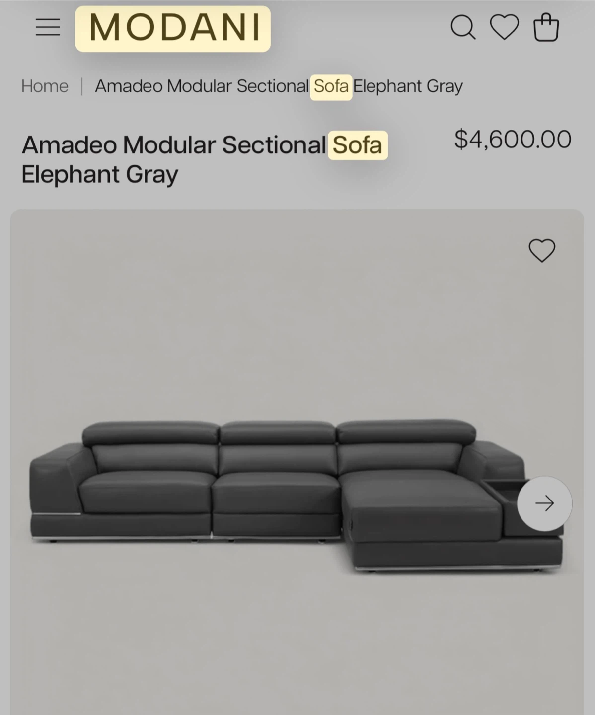 Amadeo Modular Sectional Sofa - Elephant Gray - photo 2