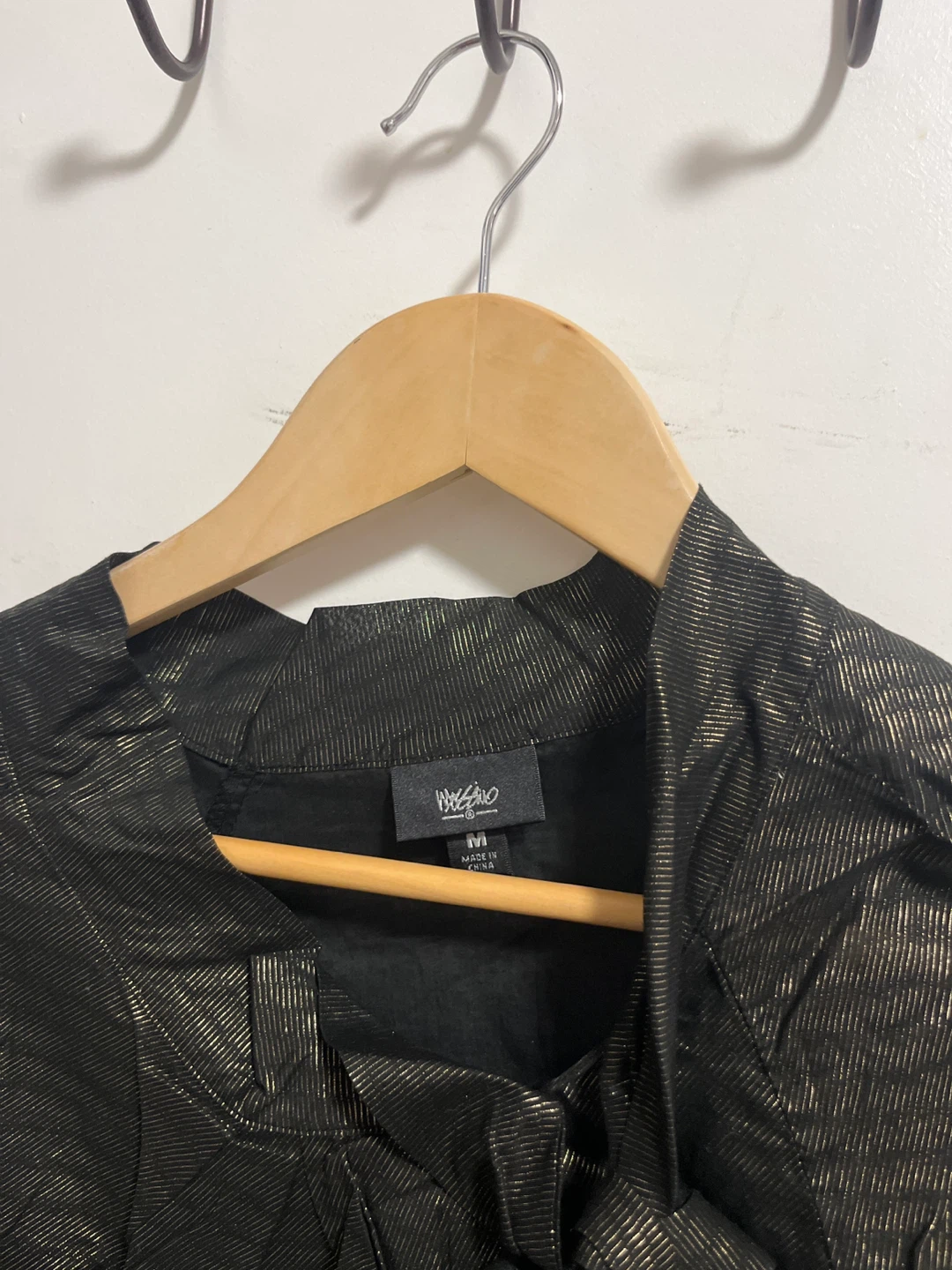 Mossimo Black and Gold Textured Bow Blouse - Size Medium - photo 2