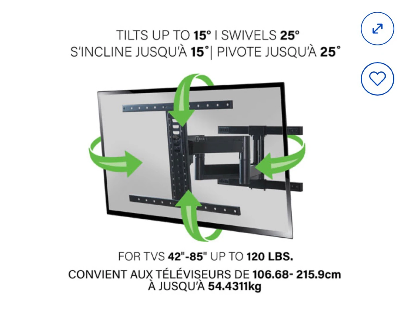 BNIB Full Motion TV Wall Mount - Fits 42"-85" TVs up to 120 lbs - photo 4