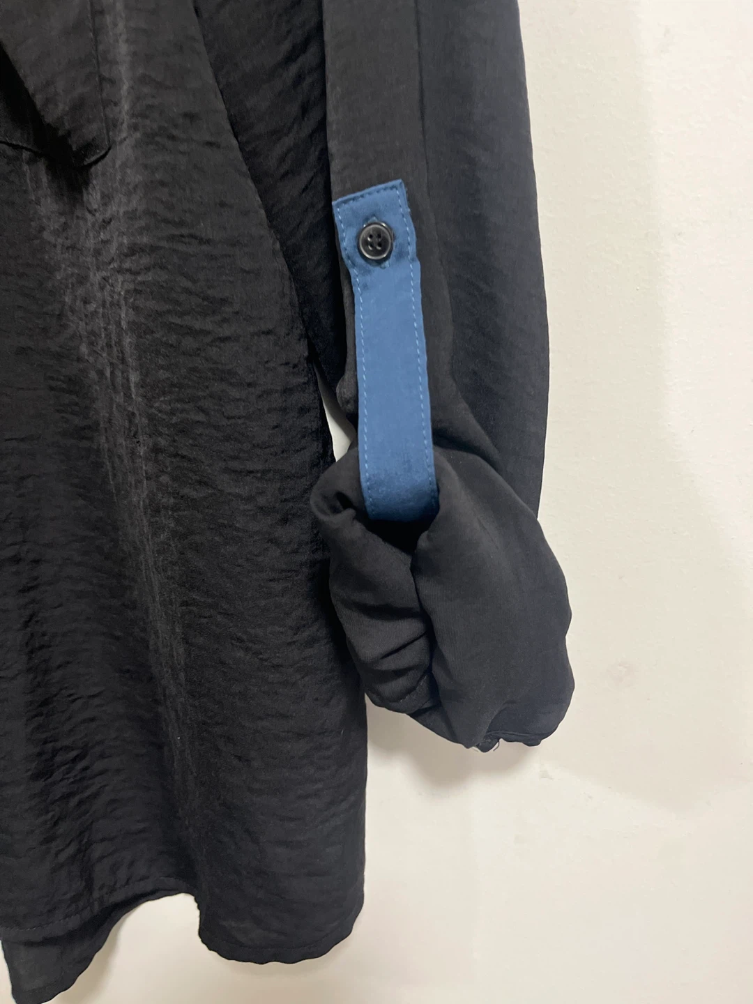 Black Collared Button-Up Shirt with Blue Accents - photo 3