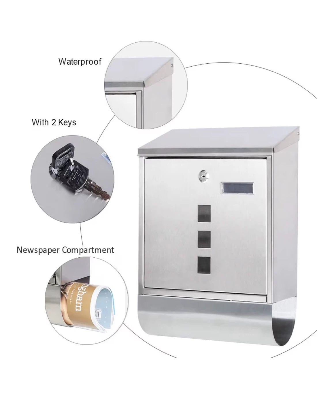 BNIB Stainless Steel Mailbox with Newspaper Compartment - photo 5