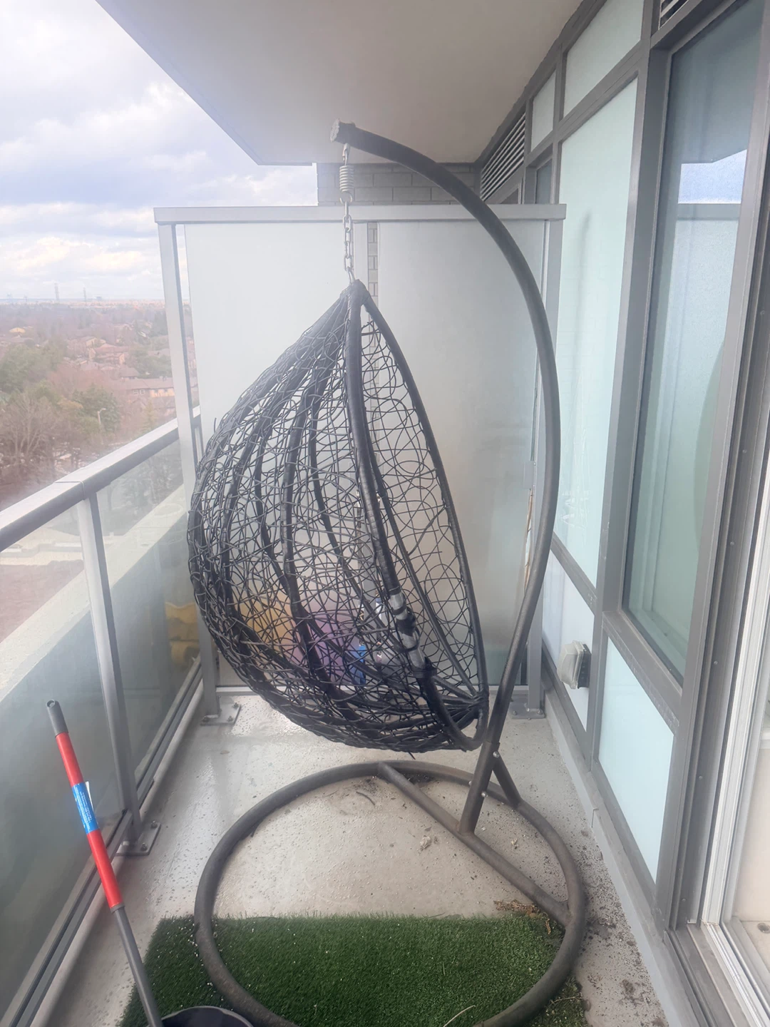 Black Wicker Hanging Egg Chair with Stand - photo 2