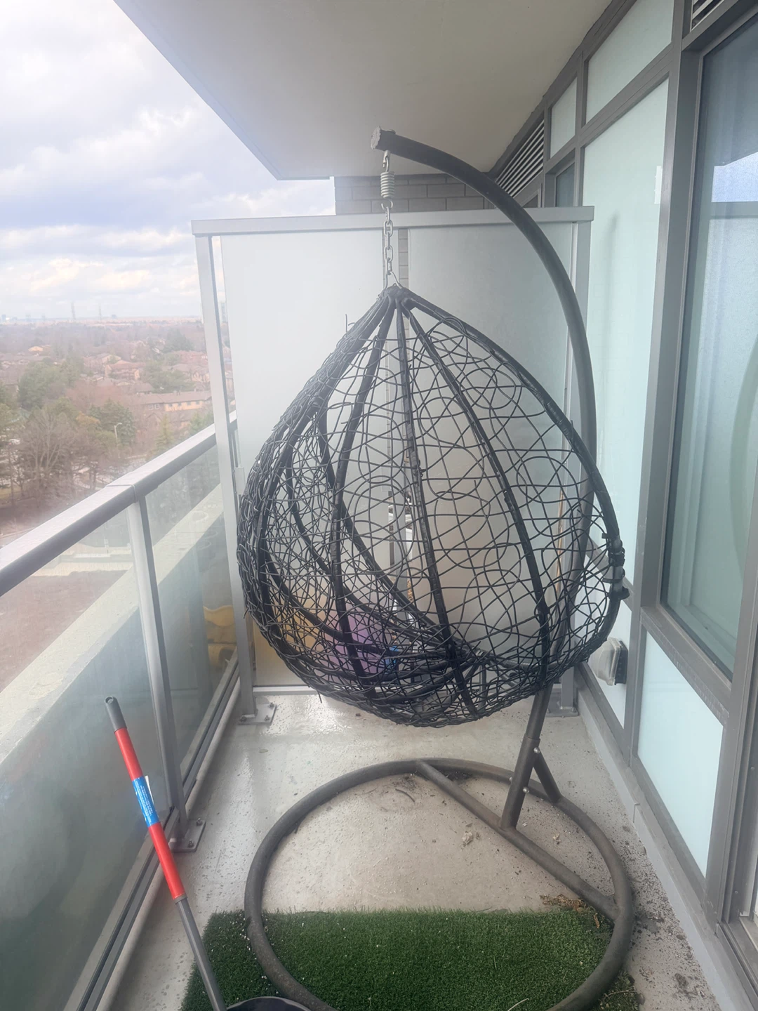 Black Wicker Hanging Egg Chair with Stand