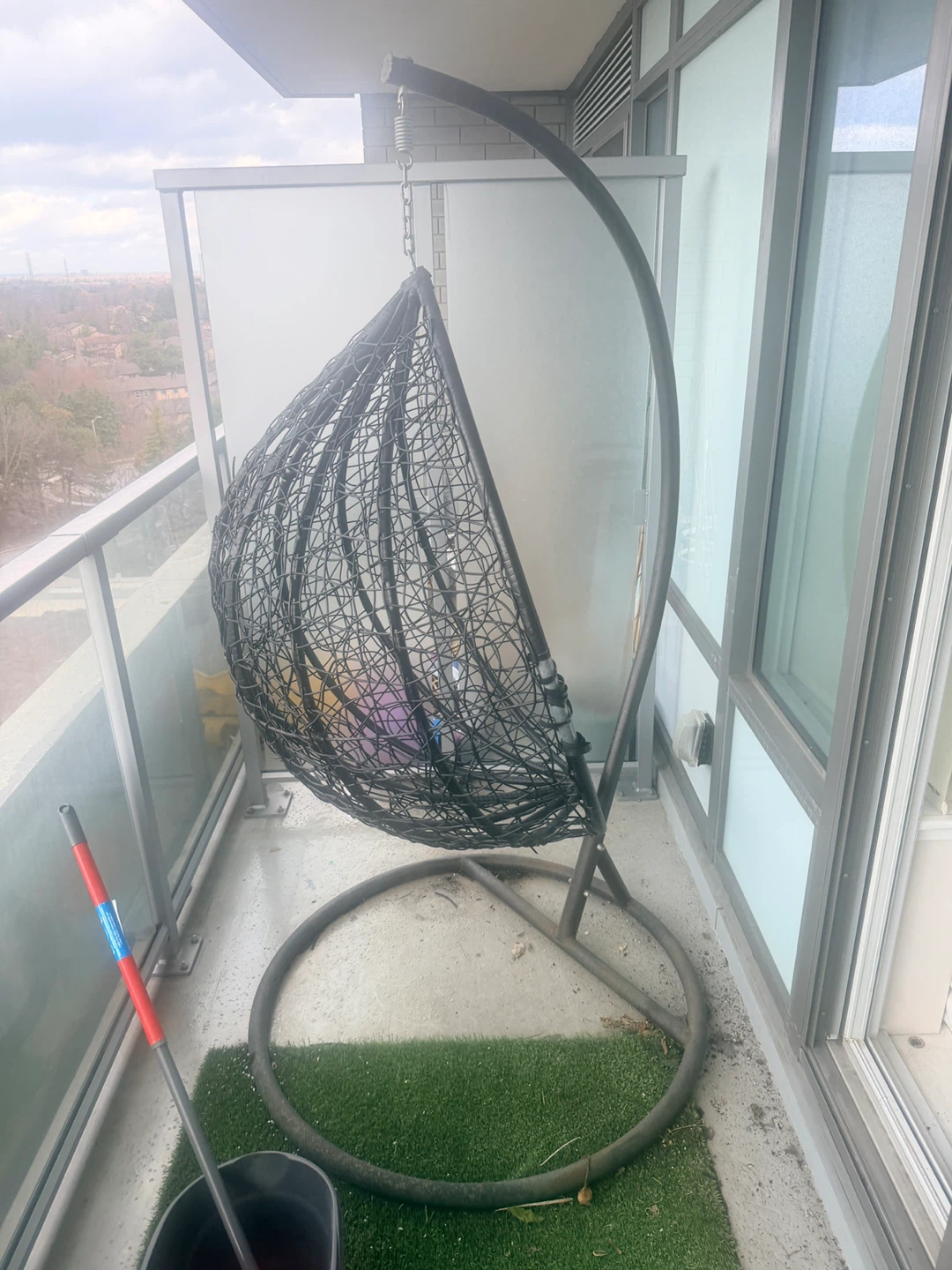 Black Wicker Hanging Egg Chair with Stand - photo 3