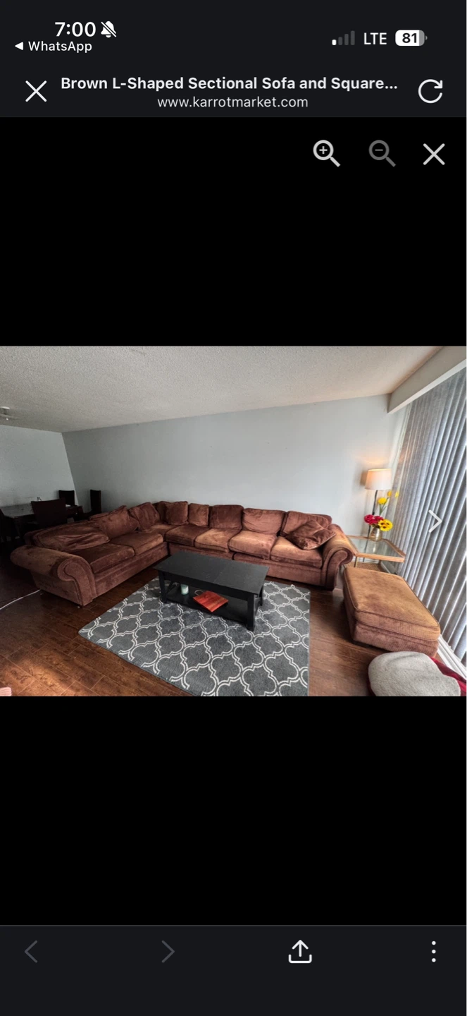 Brown L-Shaped Sectional Sofa with Ottoman
