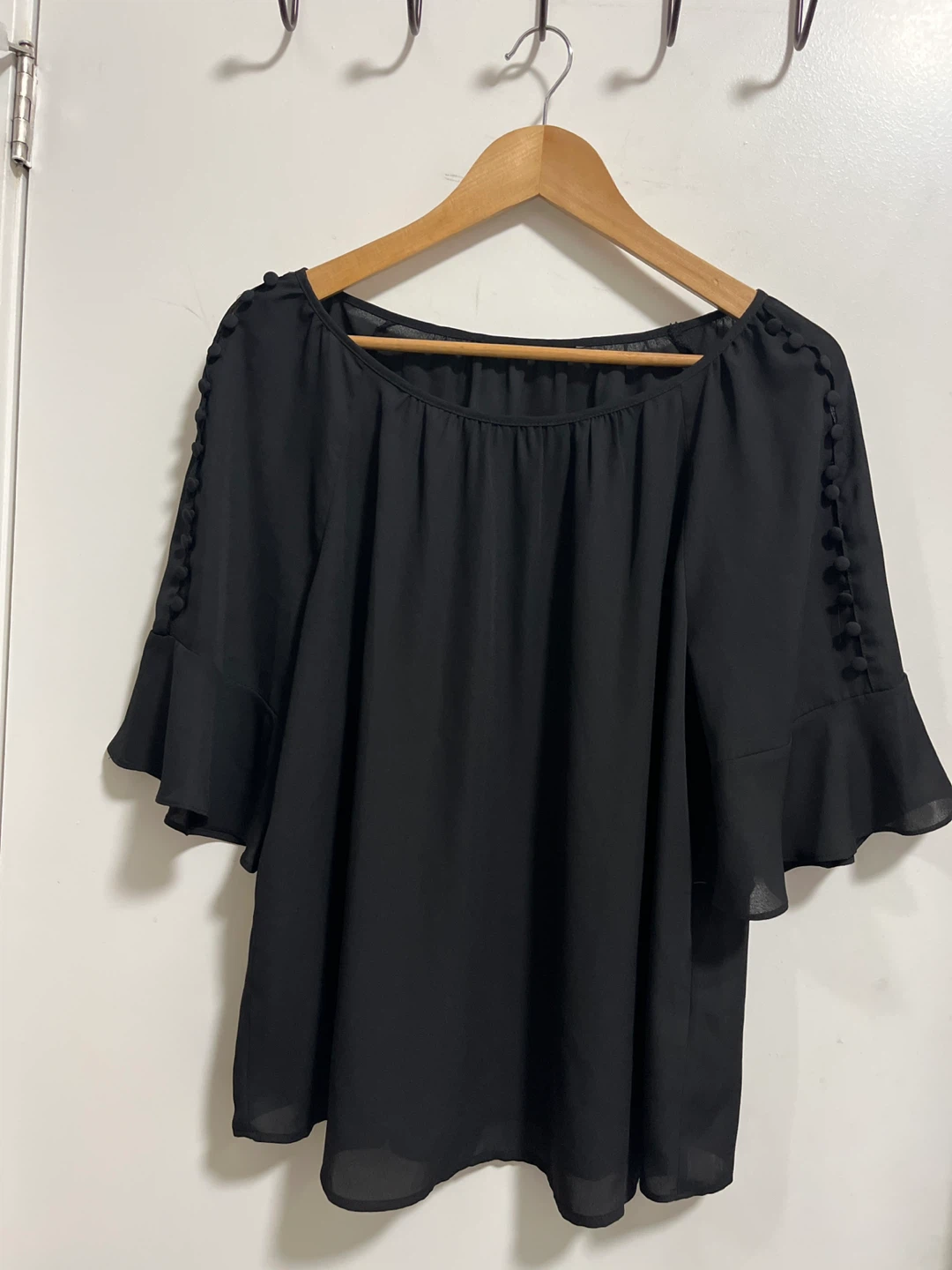 Black Blouse with Button Sleeve Detail