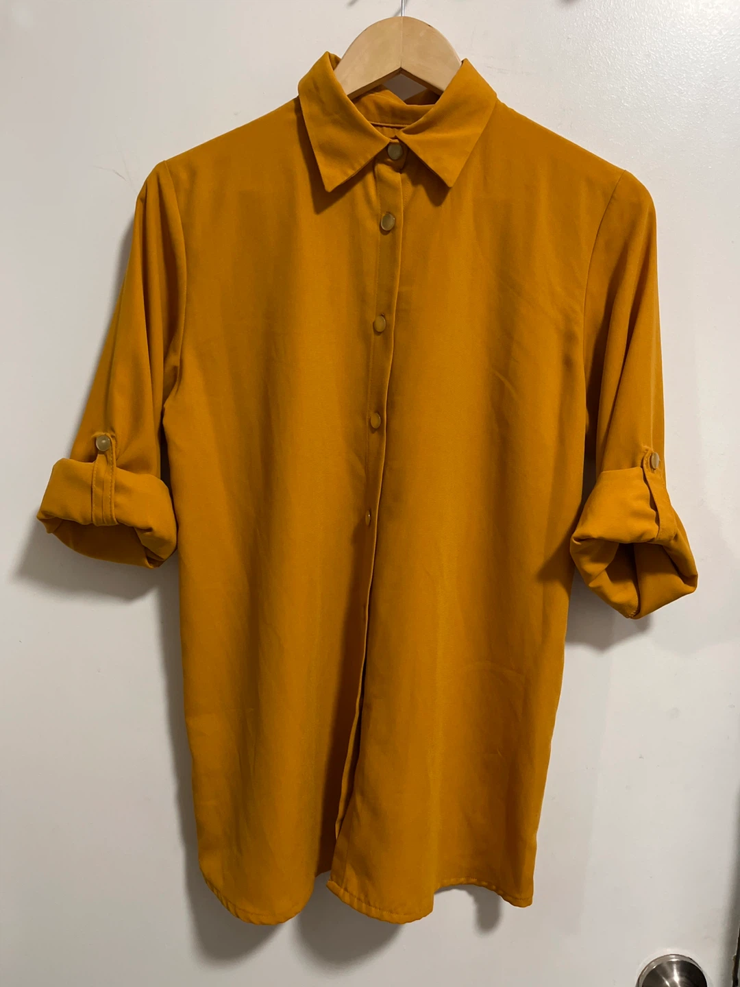 Women's Mustard Yellow Collared Button-Up Shirt