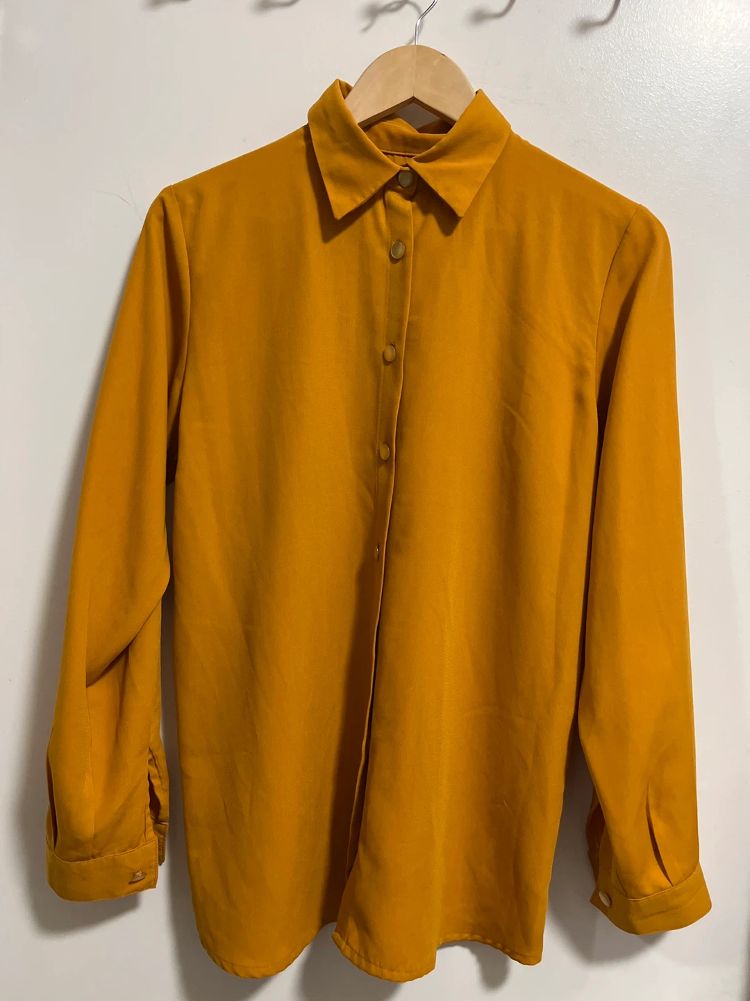 Women's Mustard Yellow Collared Button-Up Shirt - photo 2