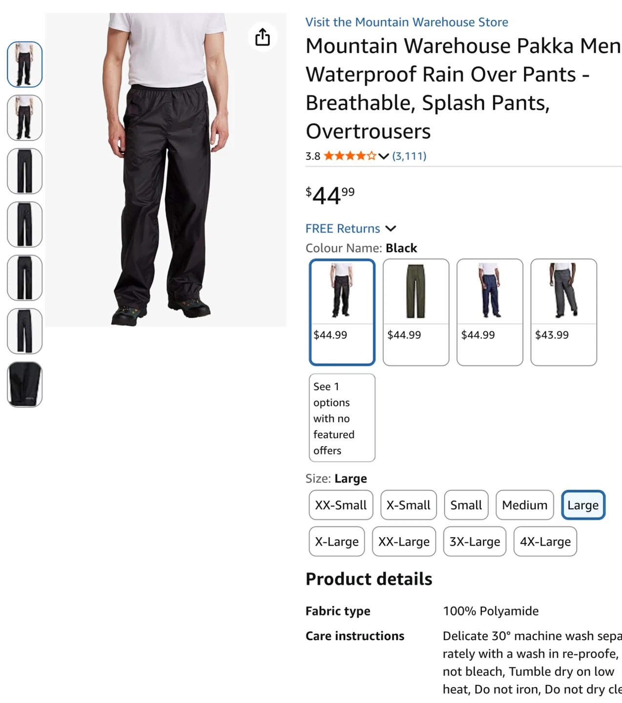 New Men's Waterproof Large Rain Over Trousers - Black, Large - photo 5