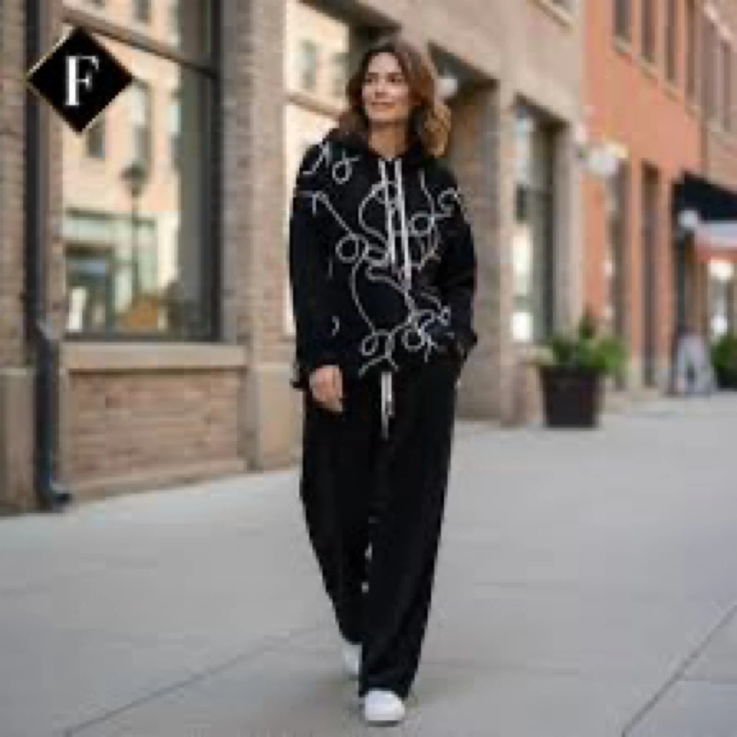 black velour tracksuit set with silver graphic accents - photo 5