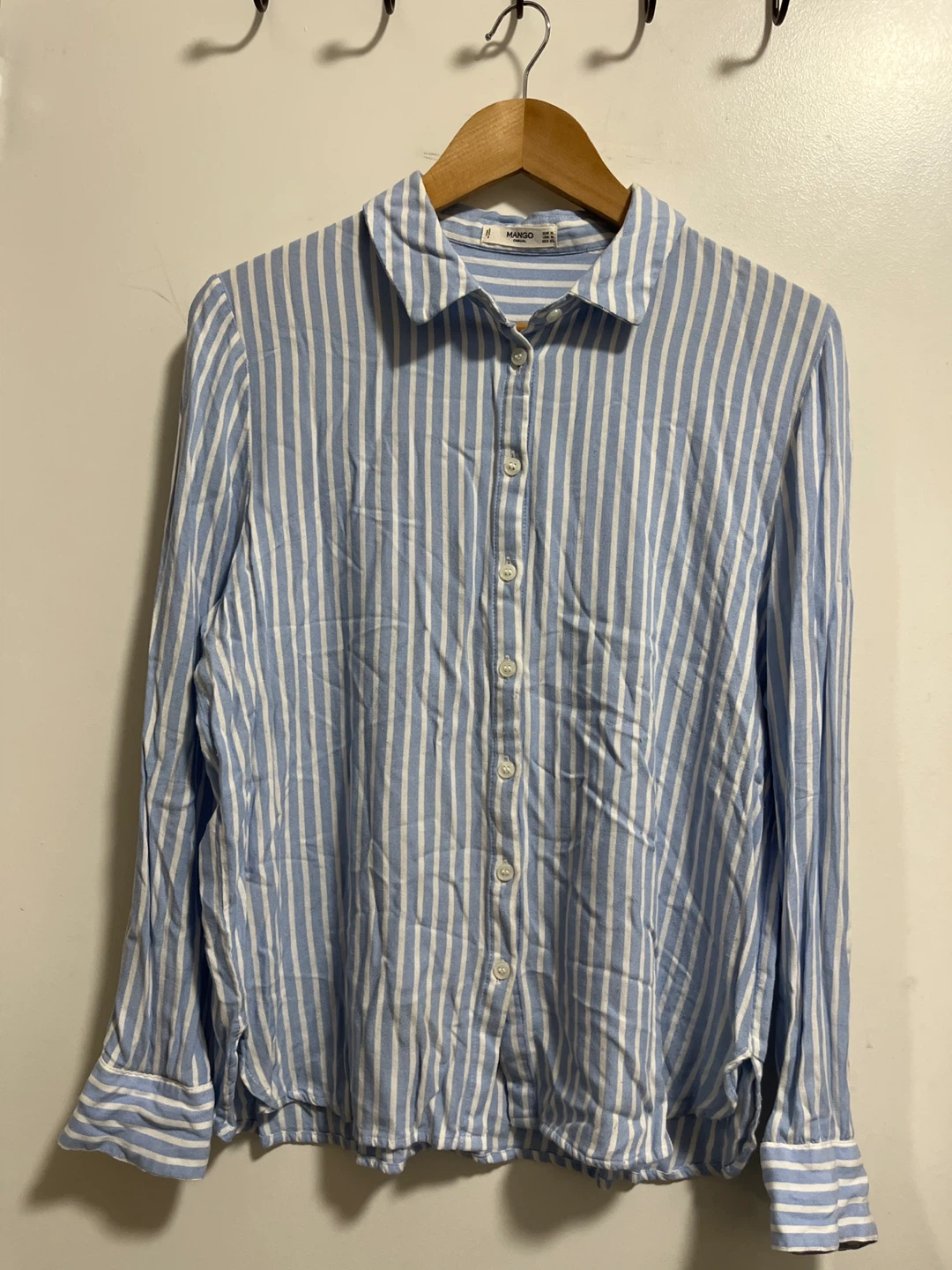 Mango Women's Blue Striped Long Sleeve Shirt - Size M