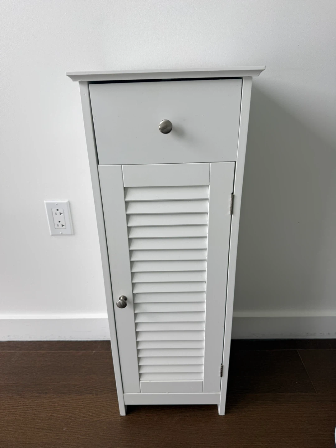 White Slim Storage Cabinet with Drawer and Door