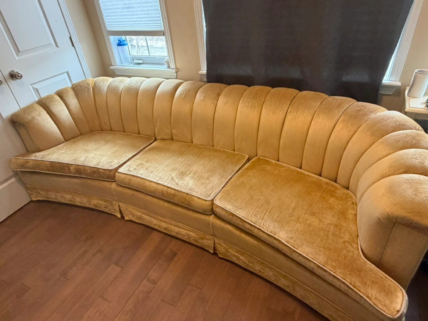 Vintage Channel Tufted Sofa - Yellow Velvet