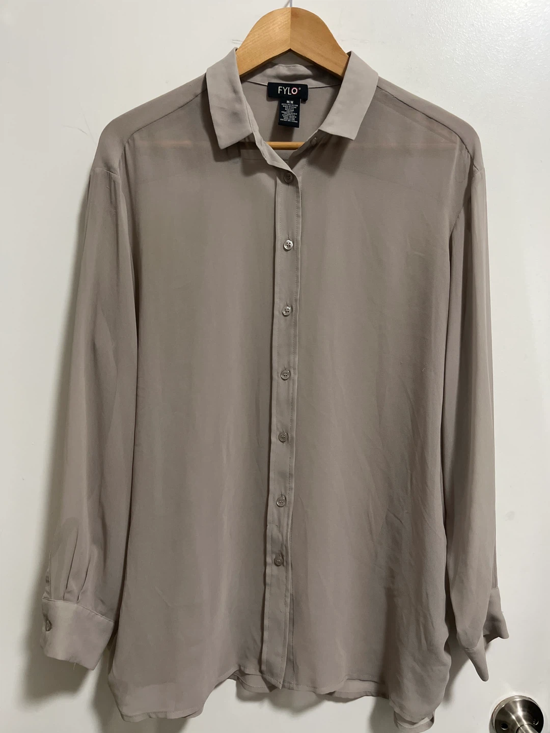 FYLO Sheer Button-Up Shirt - Taupe