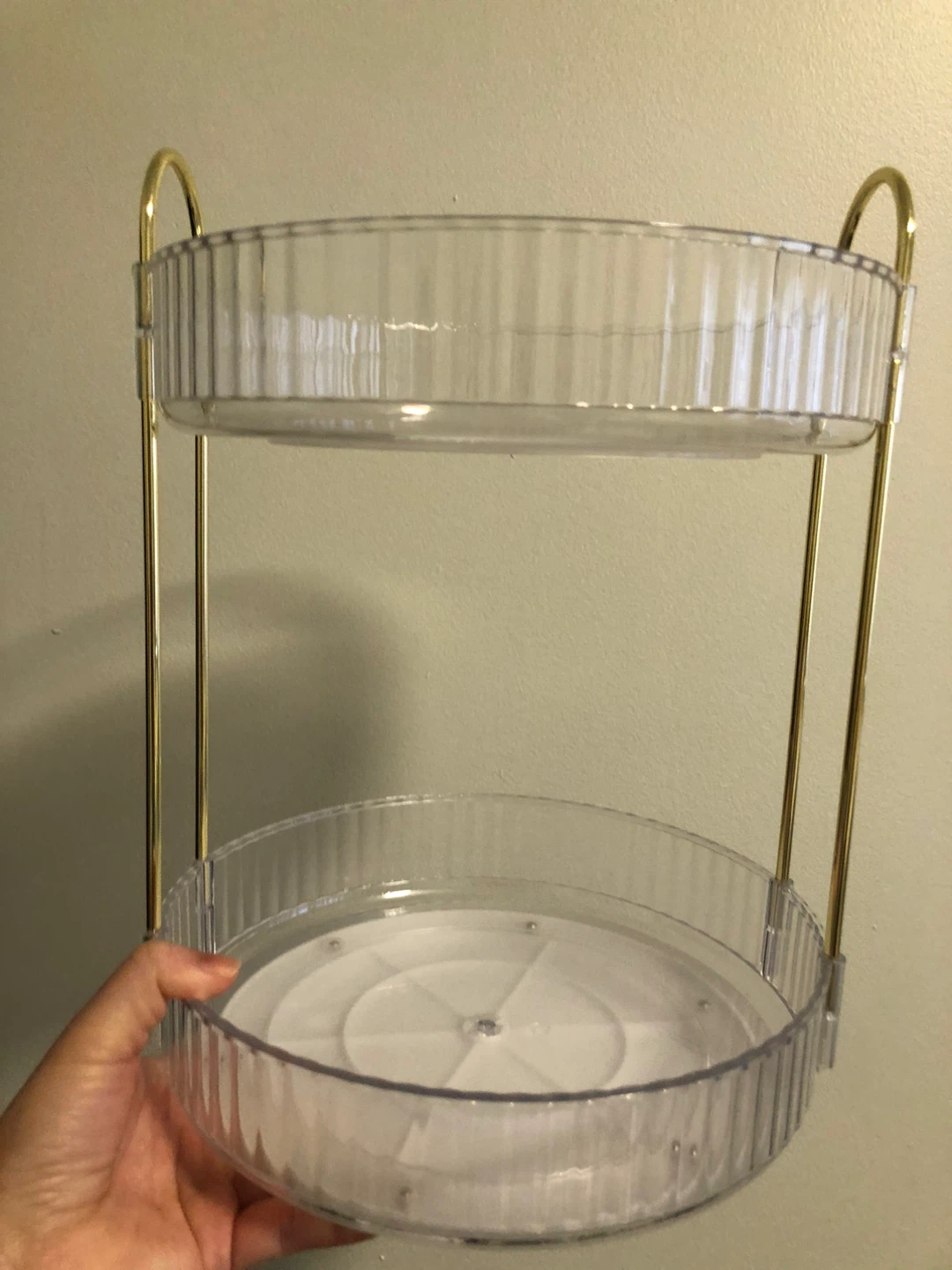 2-Tier Clear Rotating Vanity Tray with Gold Accents