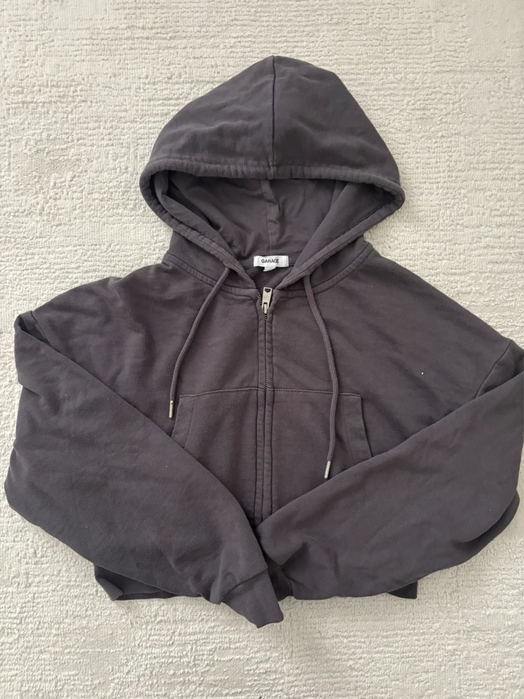 Garage Grey Cropped Zip-Up Hoodie
