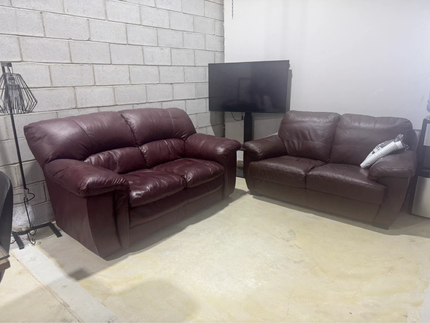 Dark Red Leather Sofa and Loveseat