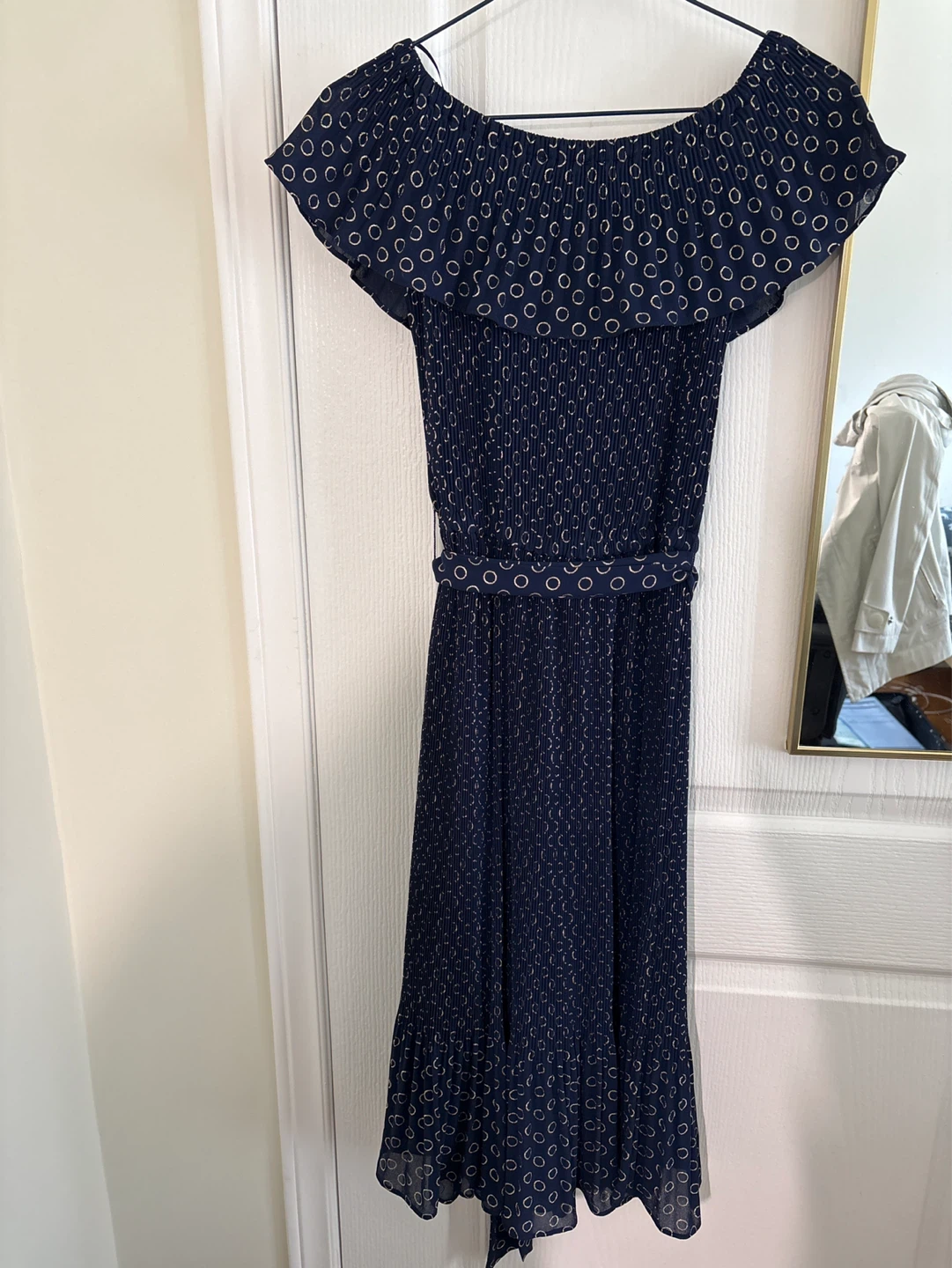 Michael Kors Navy Blue & Gold Circle Print Dress XS - photo 5
