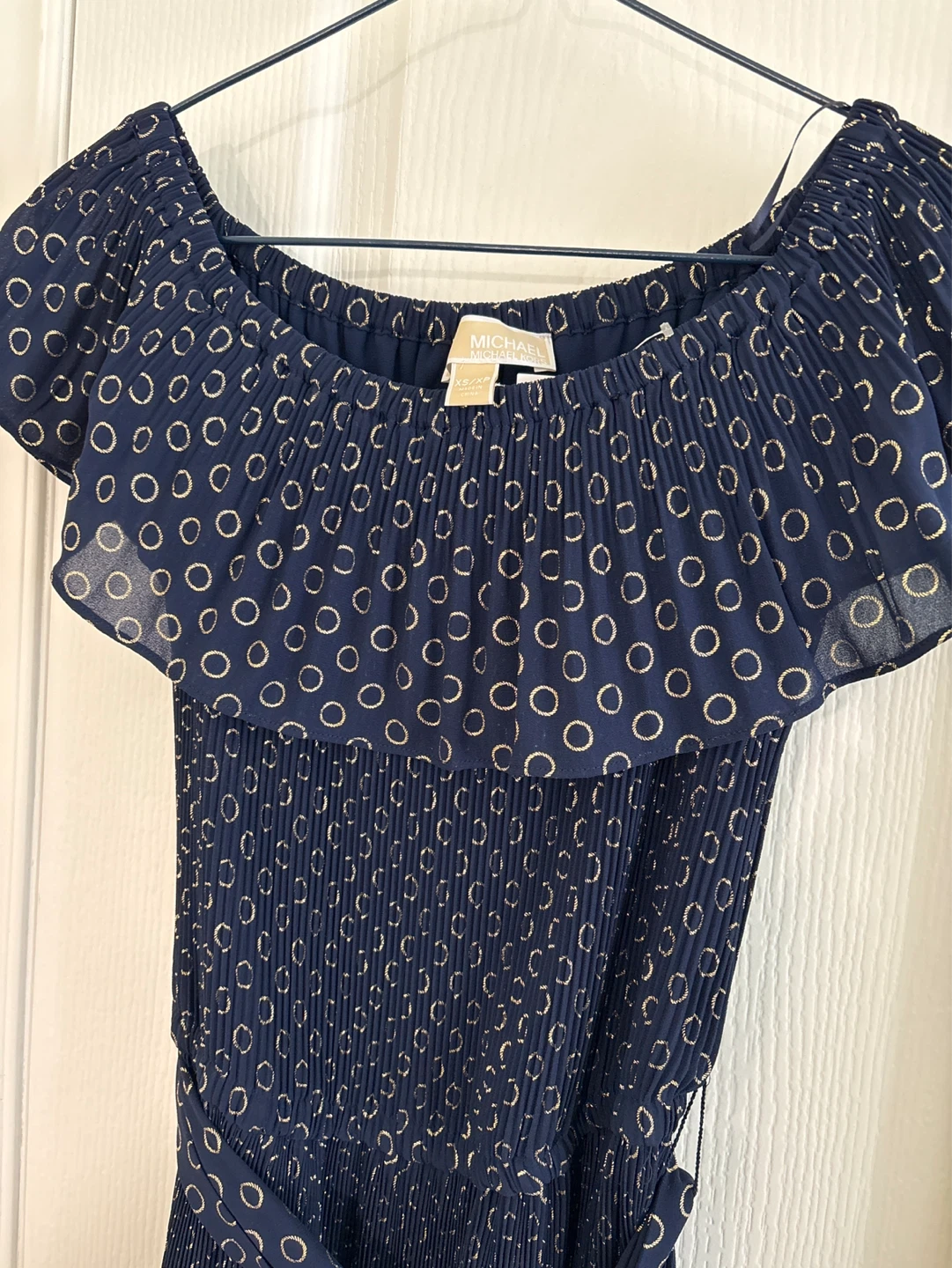 Michael Kors Navy Blue & Gold Circle Print Dress XS - photo 2