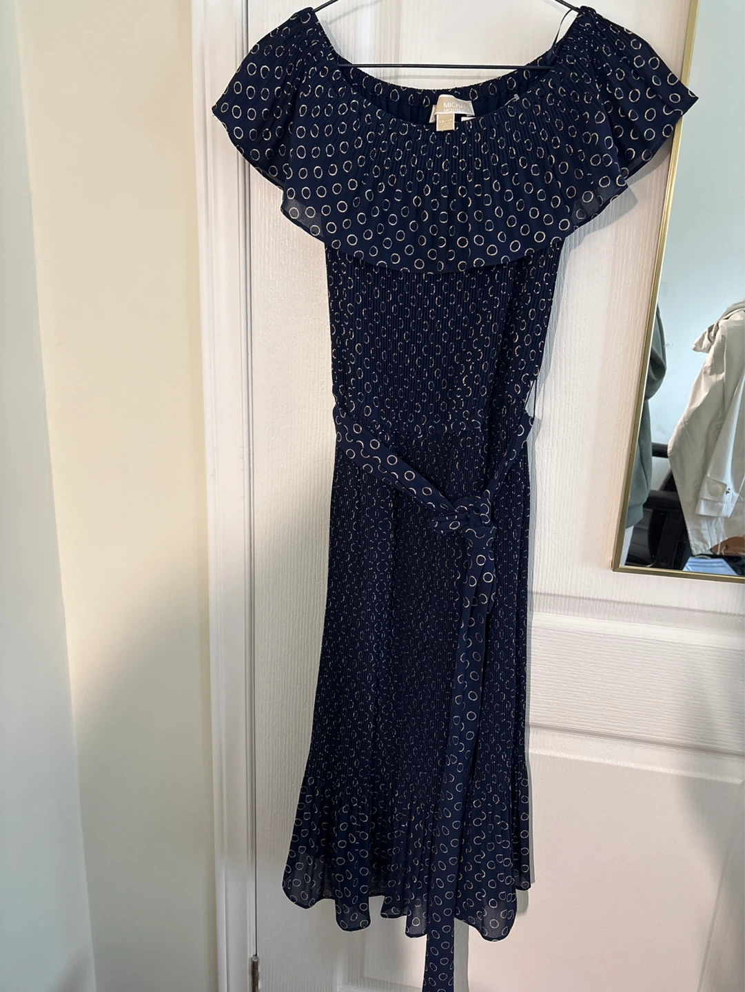 Michael Kors Navy Blue & Gold Circle Print Dress XS