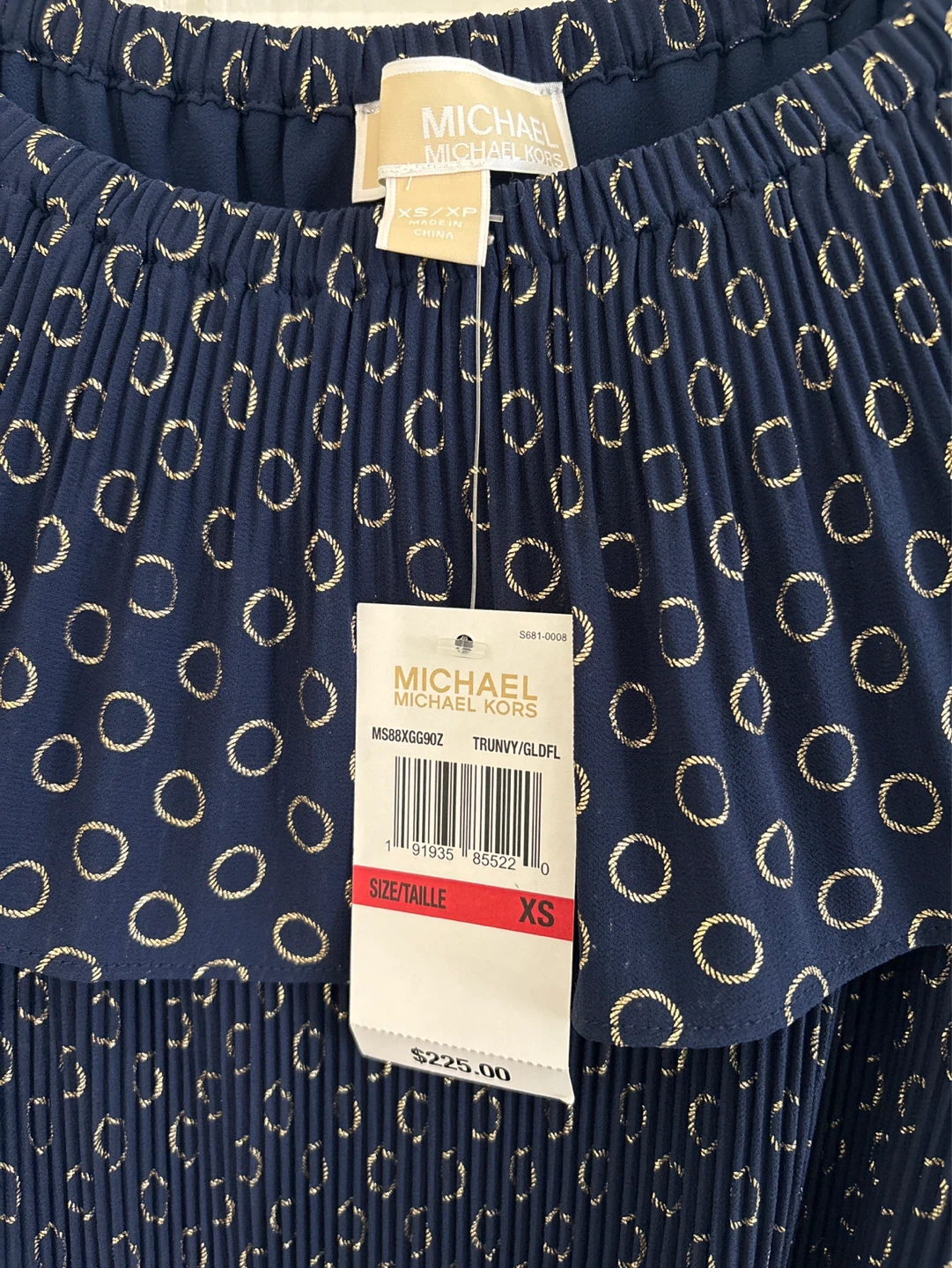 Michael Kors Navy Blue & Gold Circle Print Dress XS - photo 3