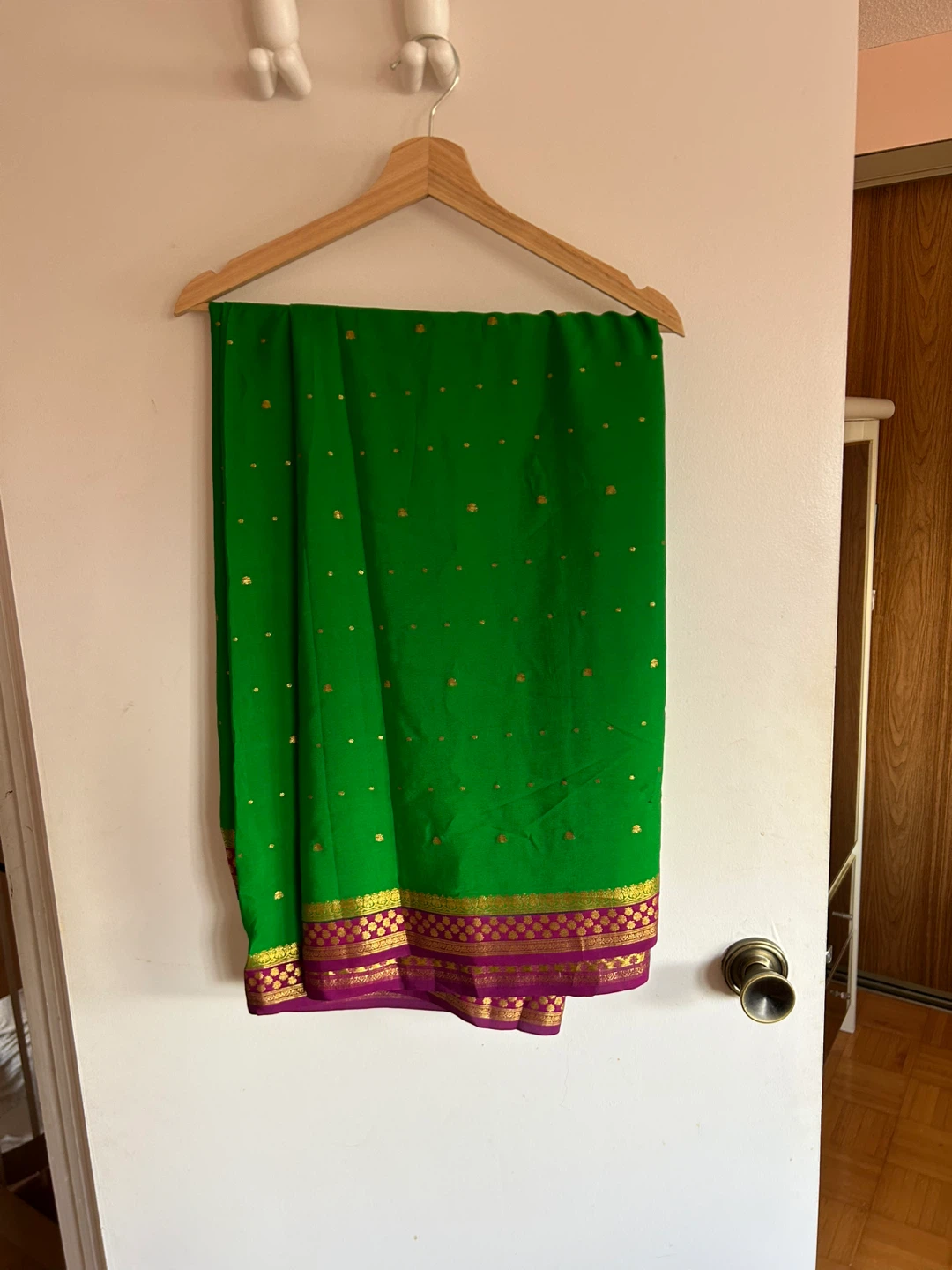 Green Saree with Gold and Purple Border