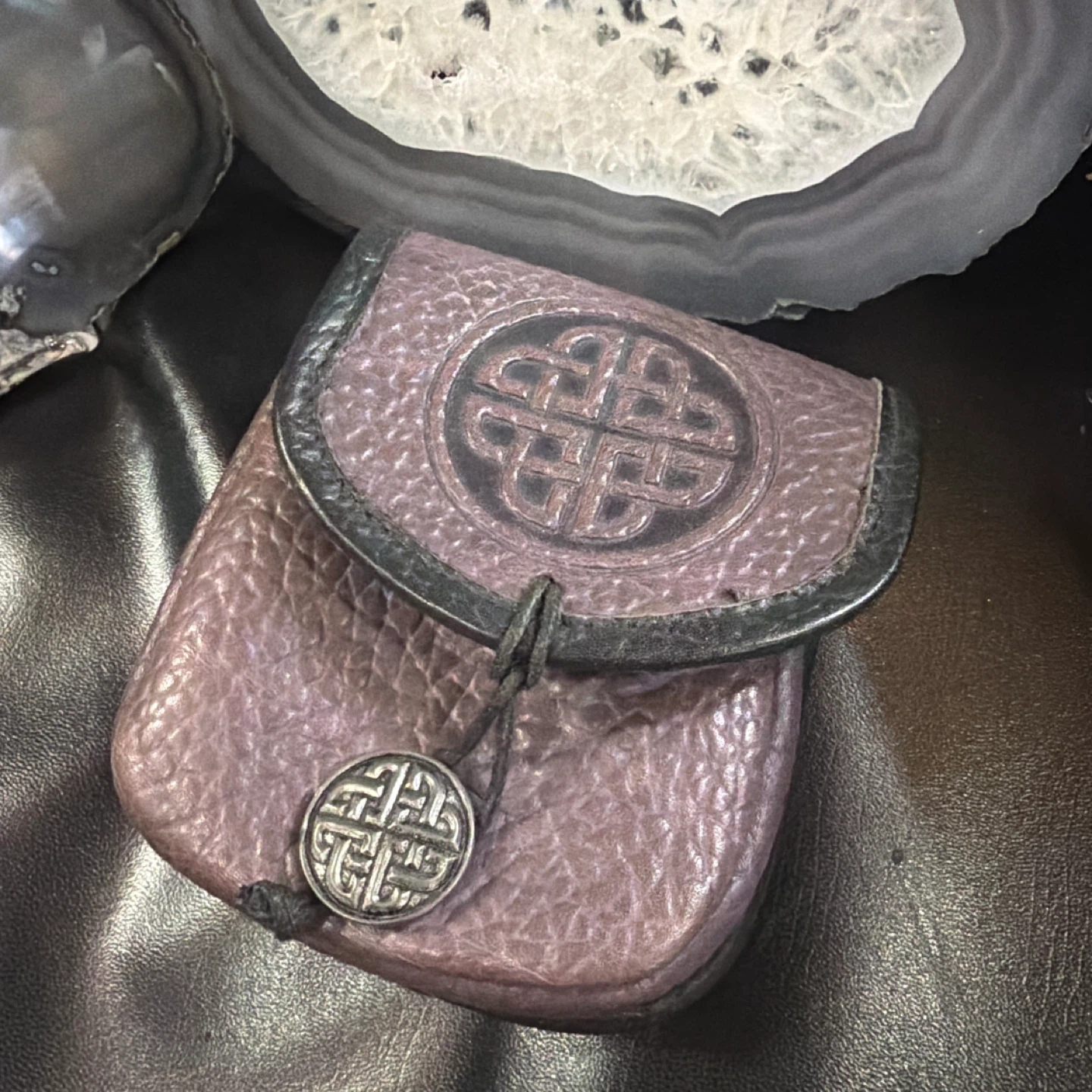 Purple Leather Pouch with Celtic Knot Design