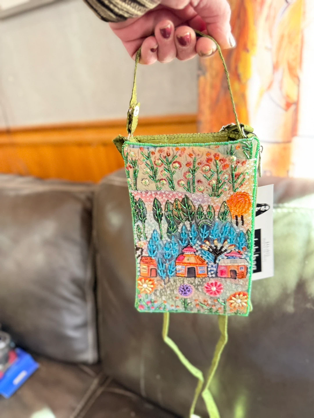 Embroidered "Village" Cell Phone Pouch