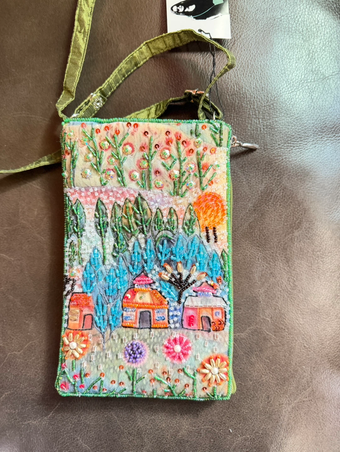 Embroidered "Village" Cell Phone Pouch - photo 2