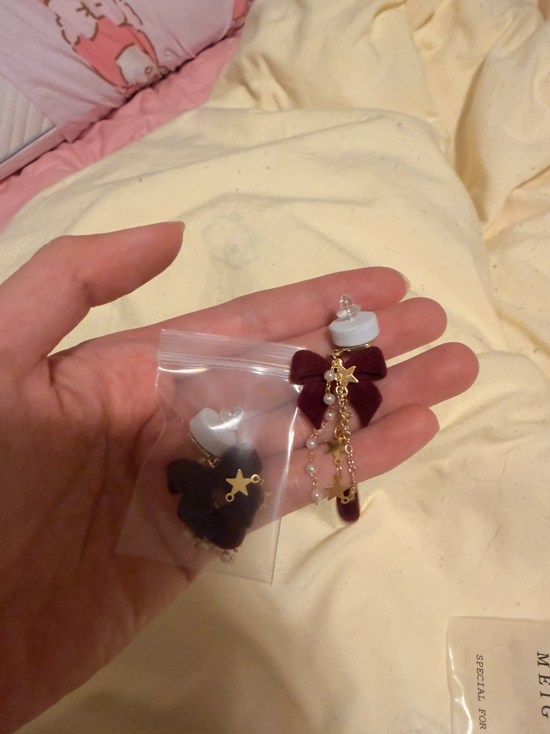 Maroon Velvet Heart & Star Charm Dangle Earrings