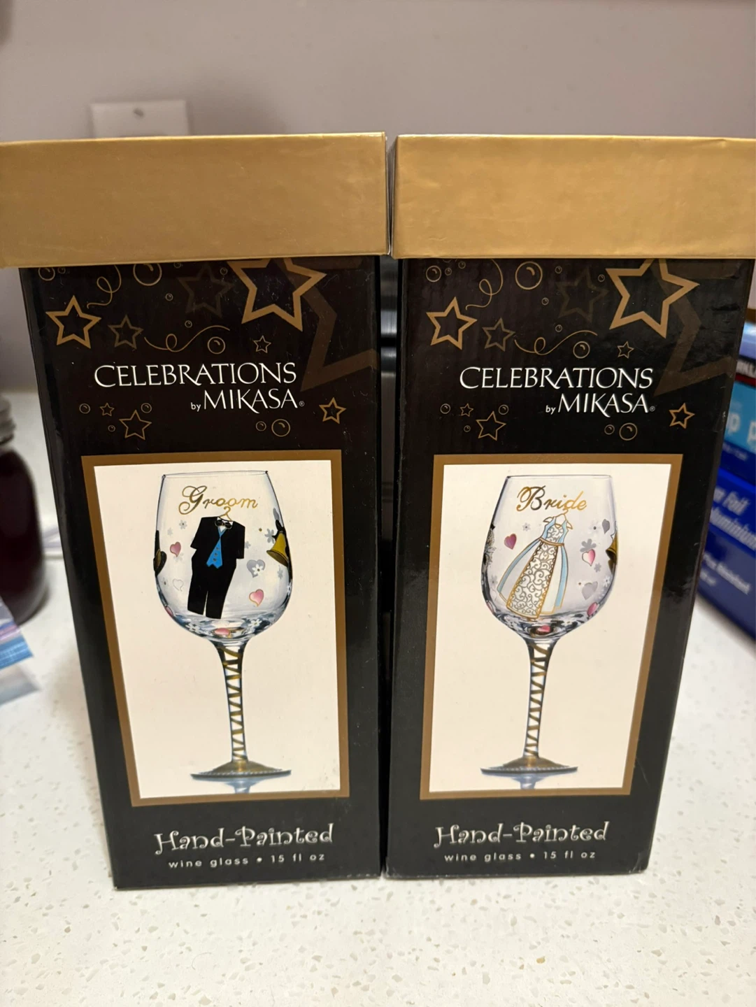 Mikasa Celebrations "Bride & Groom" Hand-Painted Wine Glasses