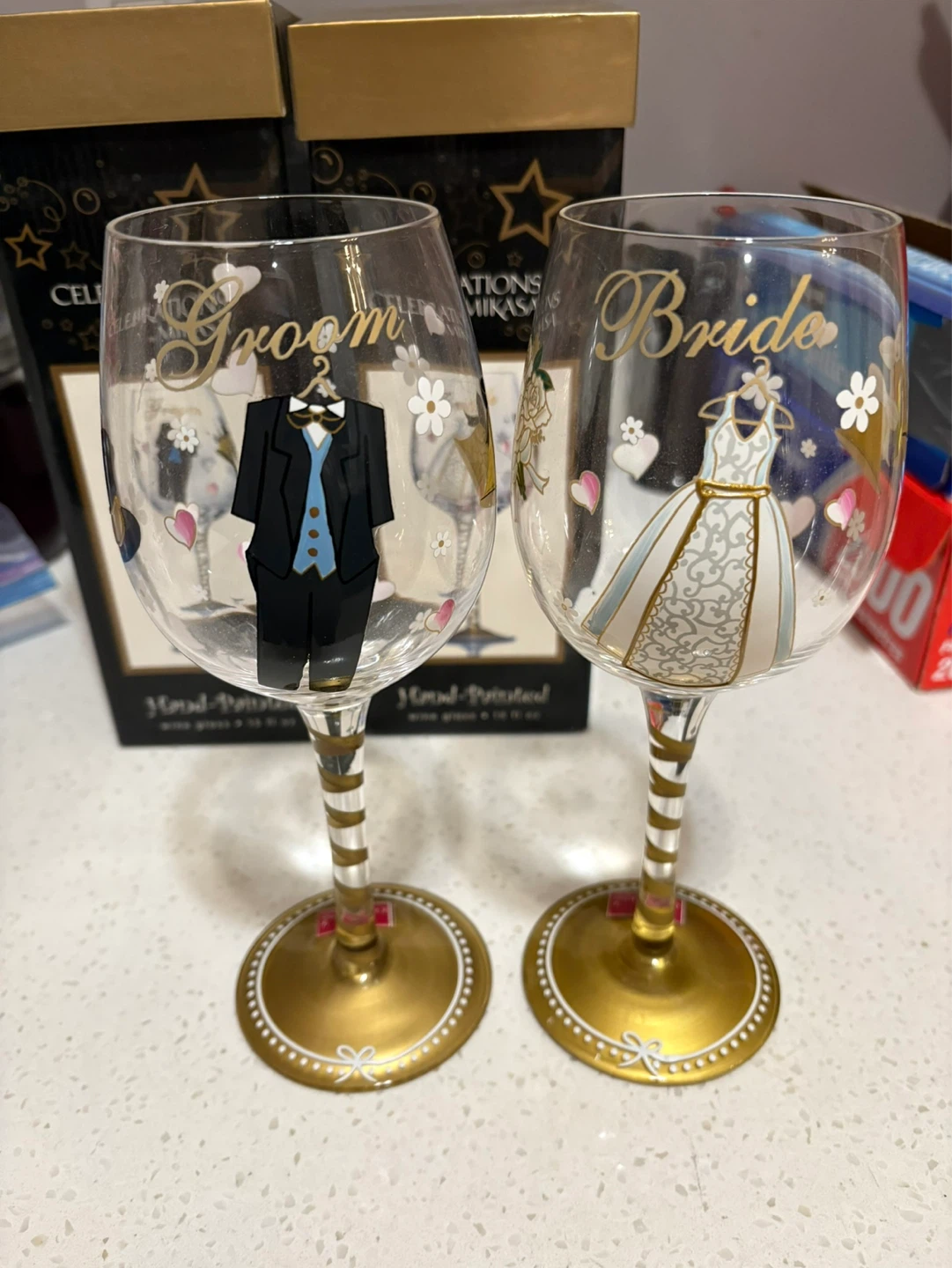Mikasa Celebrations "Bride & Groom" Hand-Painted Wine Glasses - photo 2