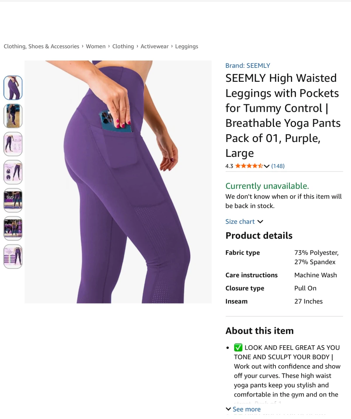 New High Waisted Leggings with side Pockets - size small