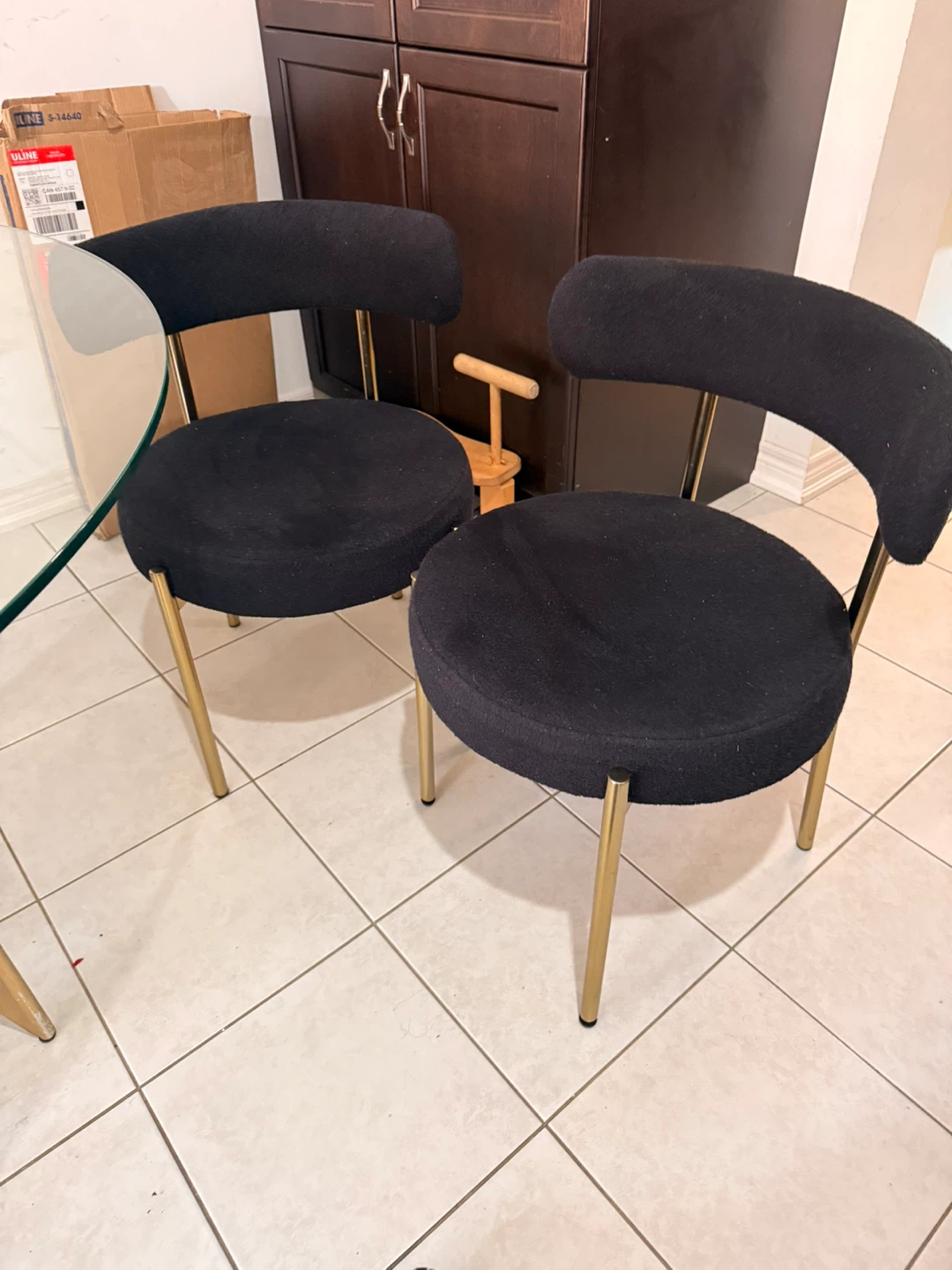 Set of 2 Black Upholstered Dining Chairs with Gold Legs - photo 3