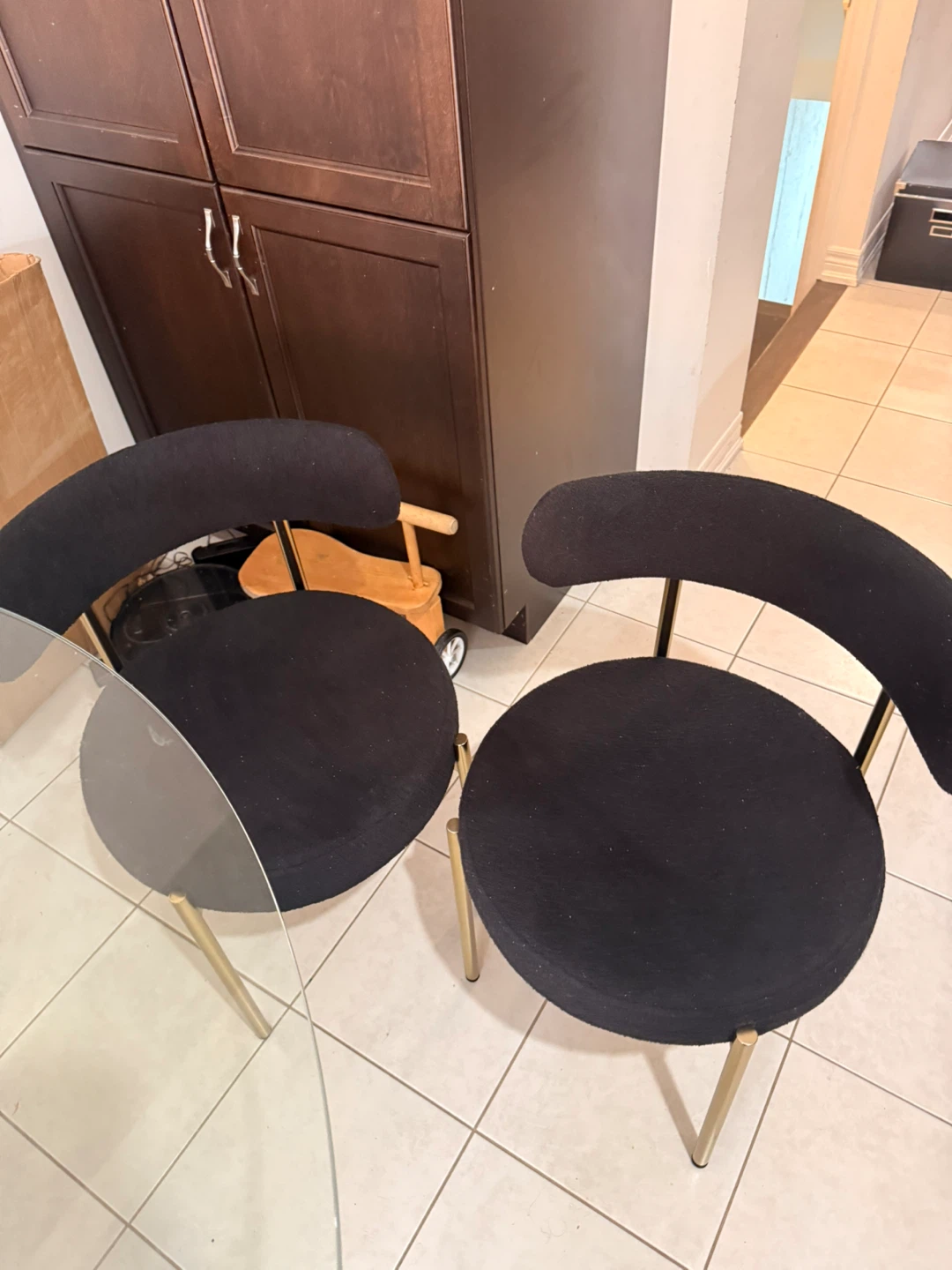 Set of 2 Black Upholstered Dining Chairs with Gold Legs