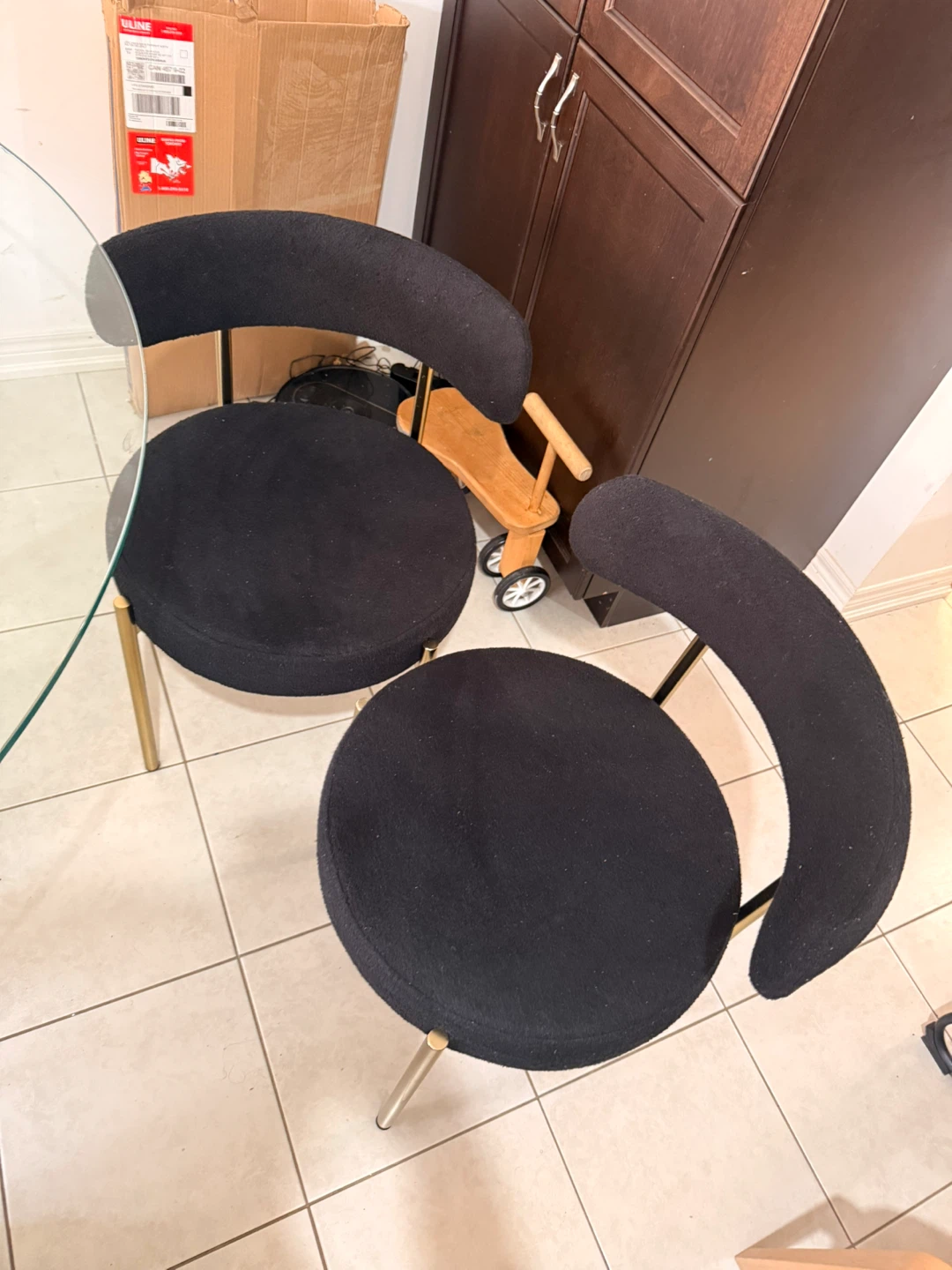 Set of 2 Black Upholstered Dining Chairs with Gold Legs - photo 2