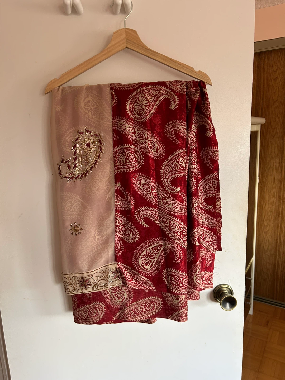 Red and Beige Paisley Saree