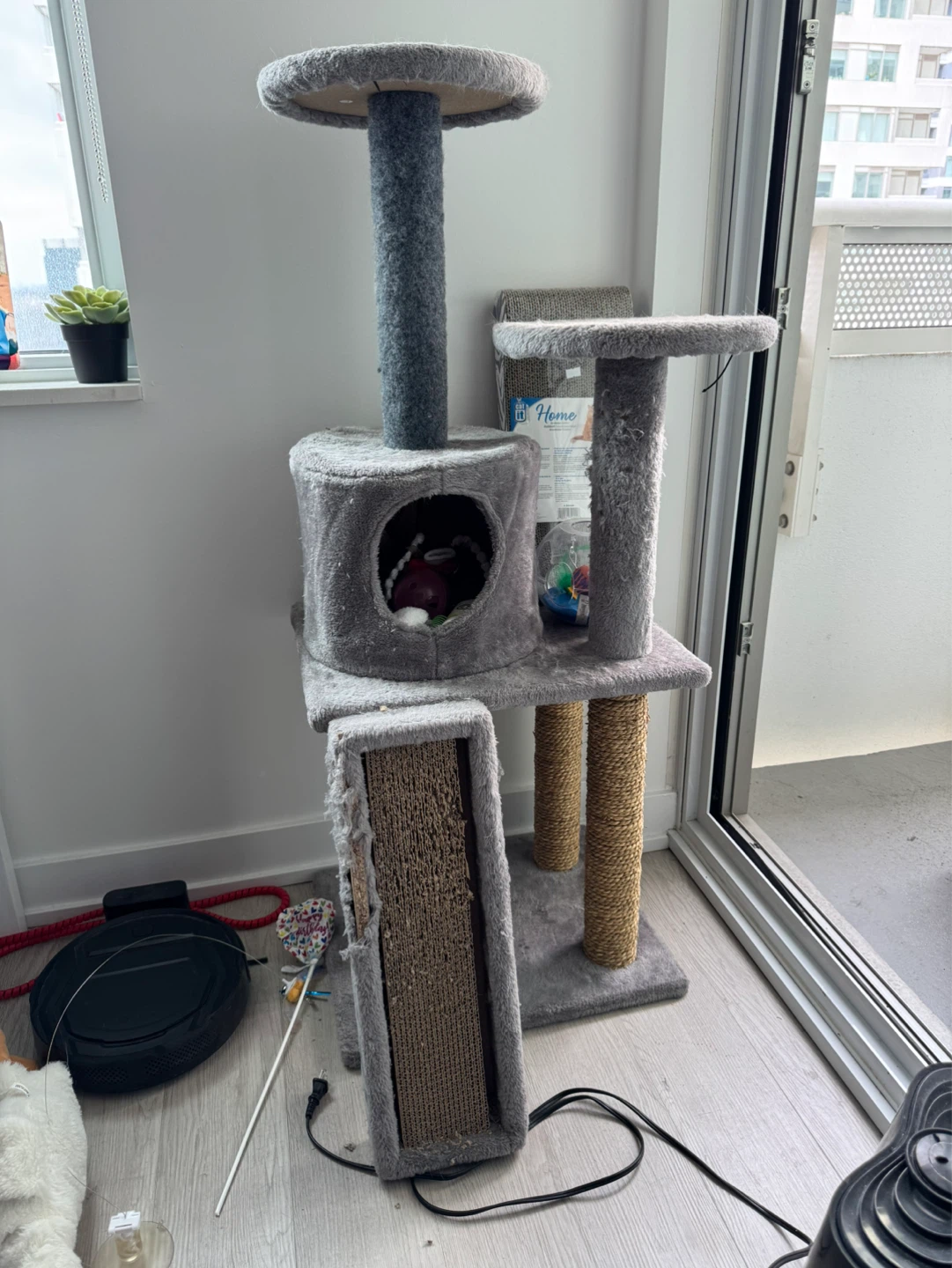 Grey Multi-Level Cat Tree Condo with Scratching Post