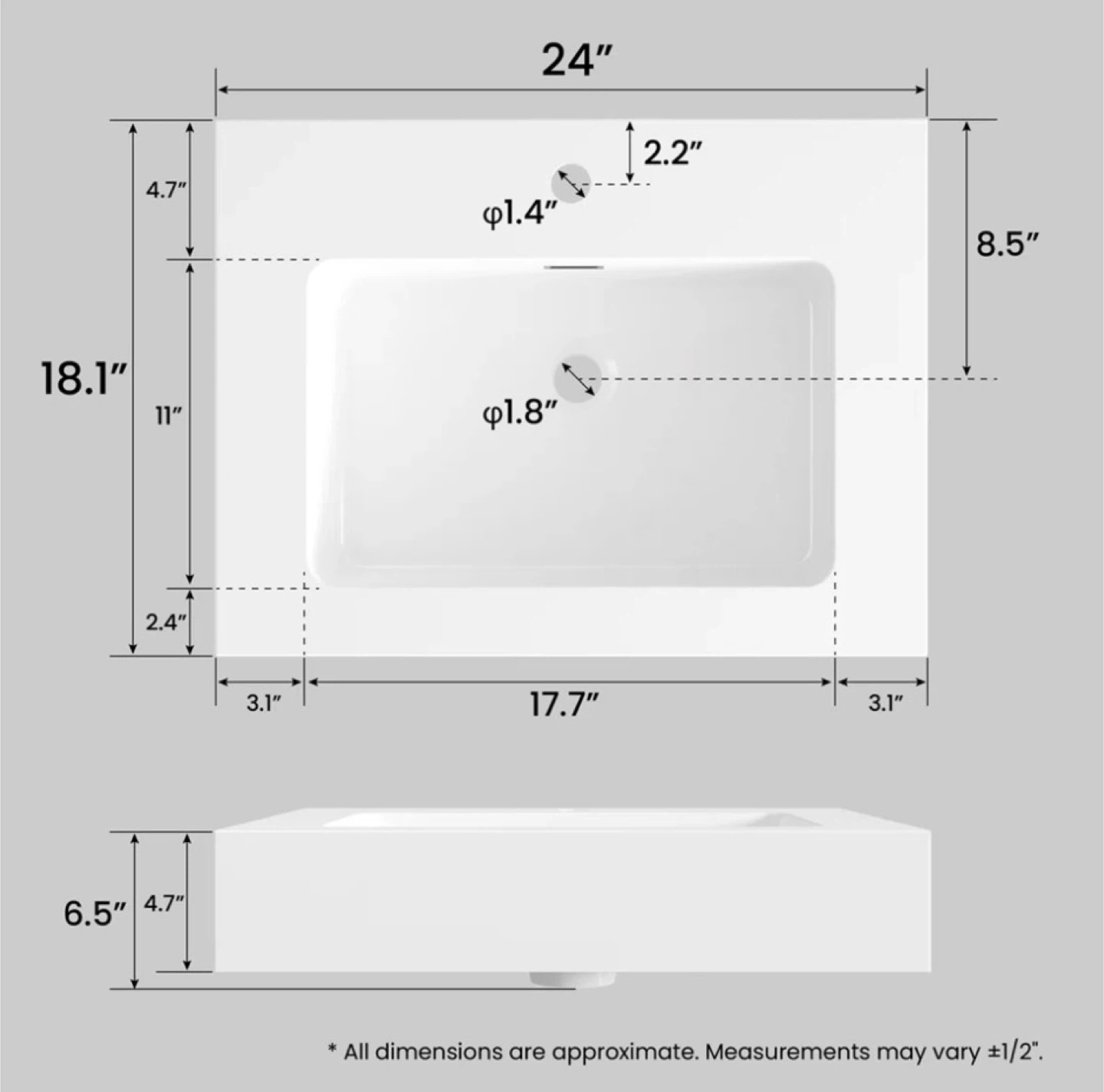 CITTANEO 24"X18" BATHROOM SINK - photo 2