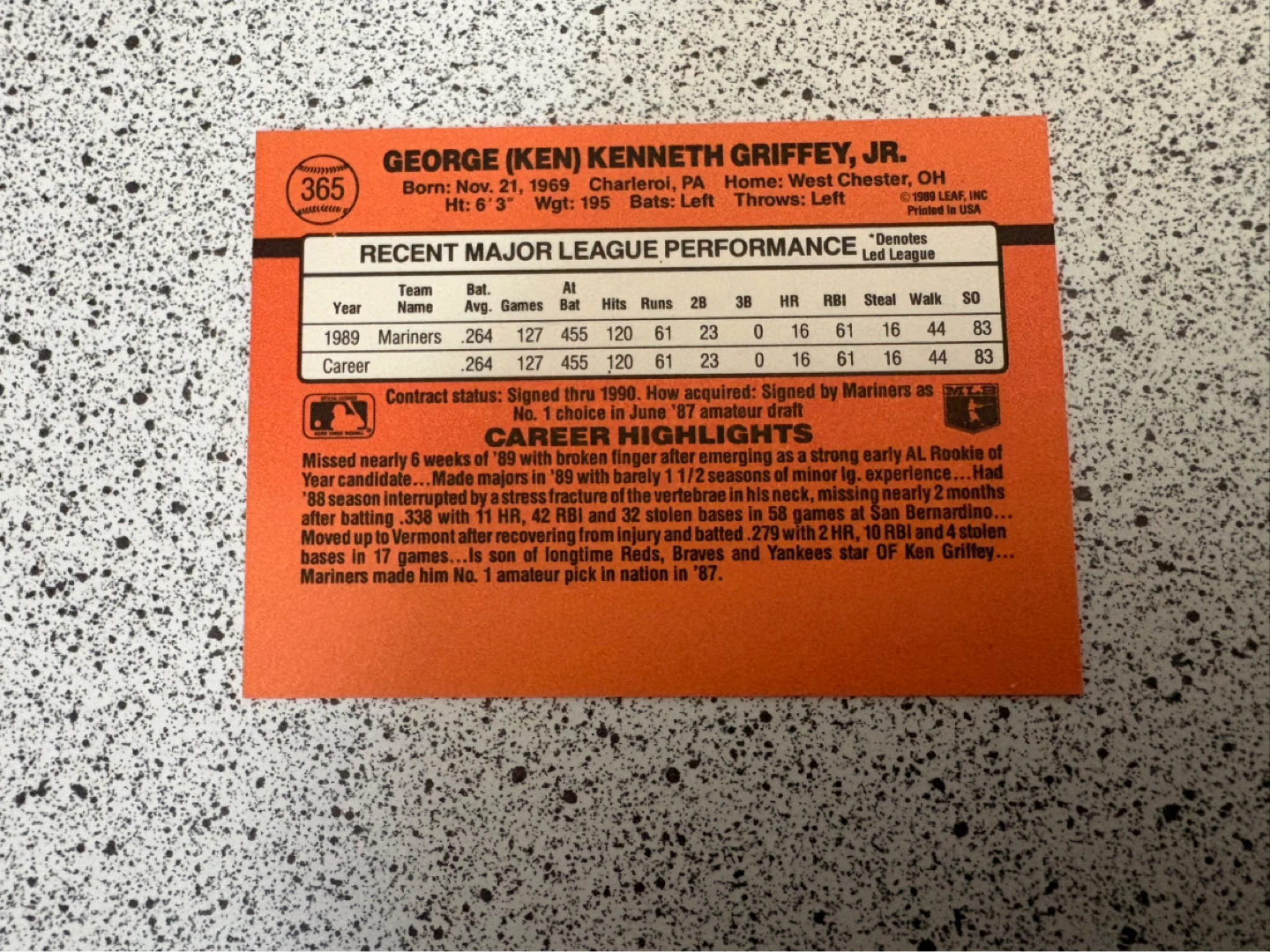 1990 Donruss Ken Griffey Jr. Baseball Card - photo 2