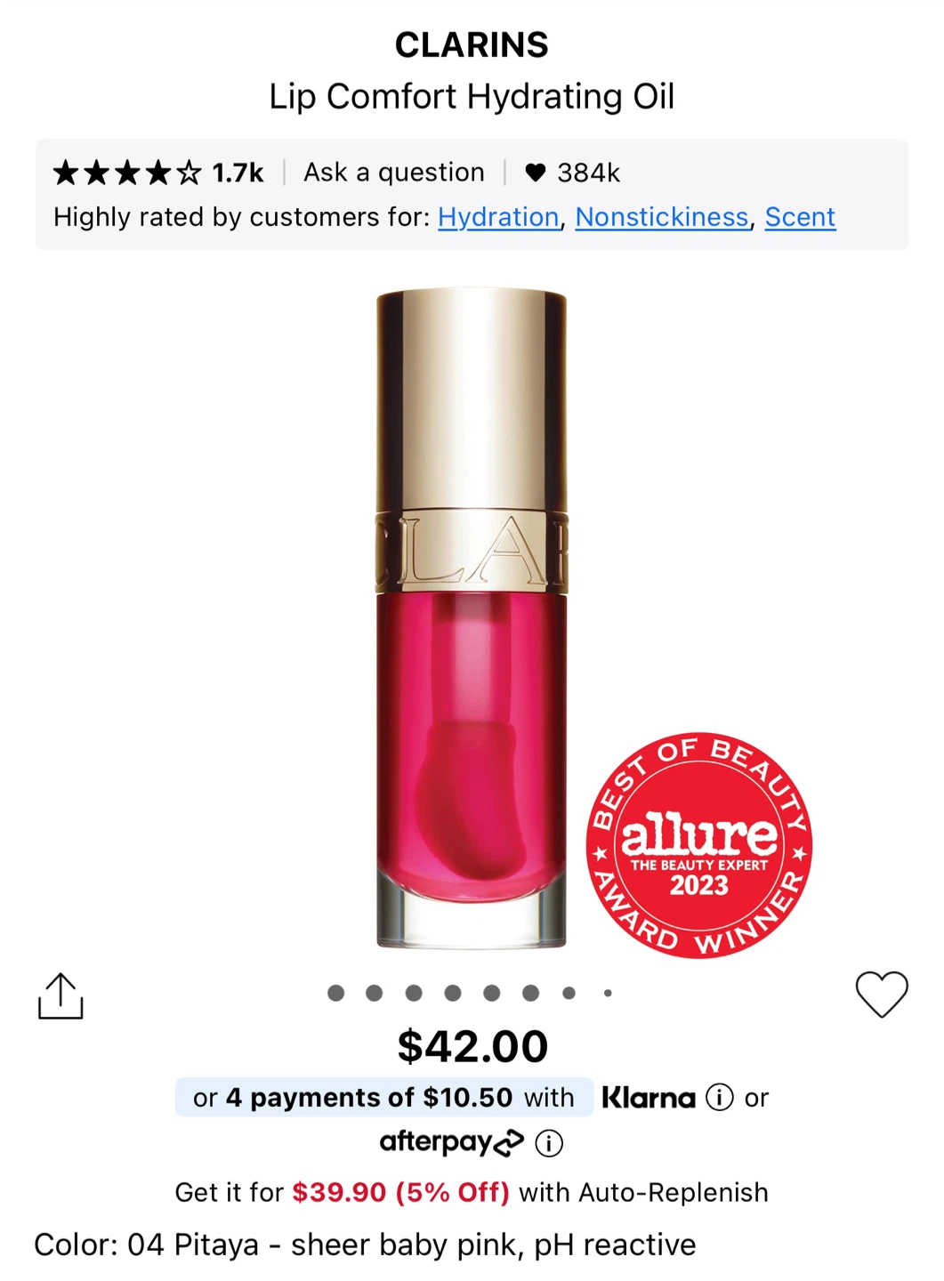 Mini Clarins Lip Comfort Hydrating Oil 04 Pitaya 1.4 ml