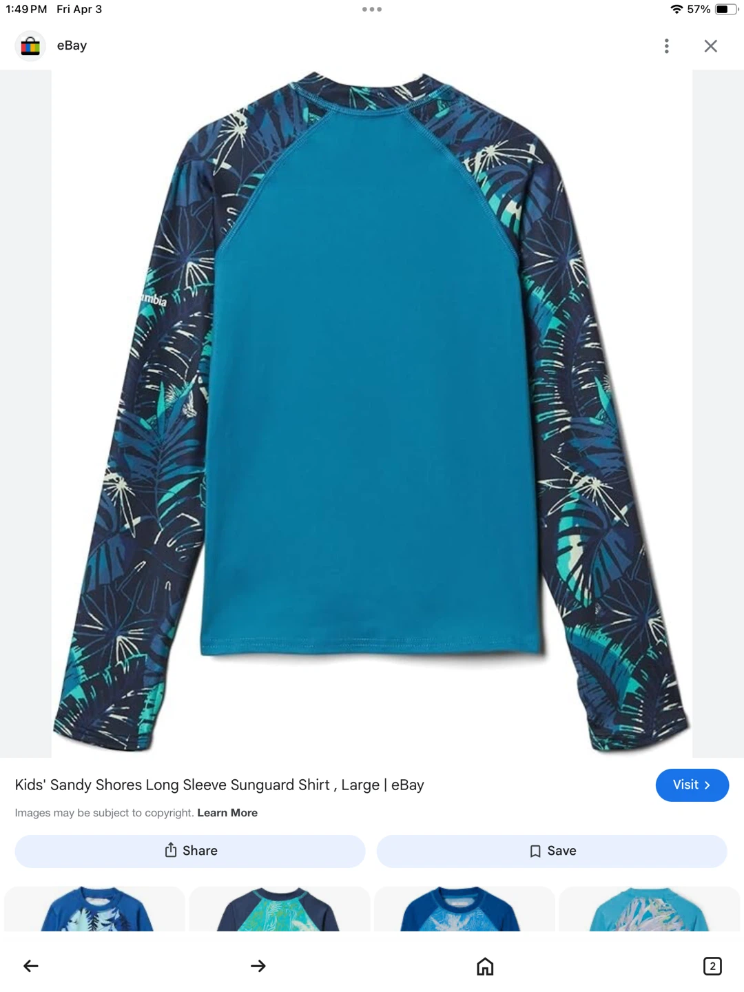 Columbia Kids' Long Sleeve Sun Guard Shirt aged 4-5yrs - photo 2